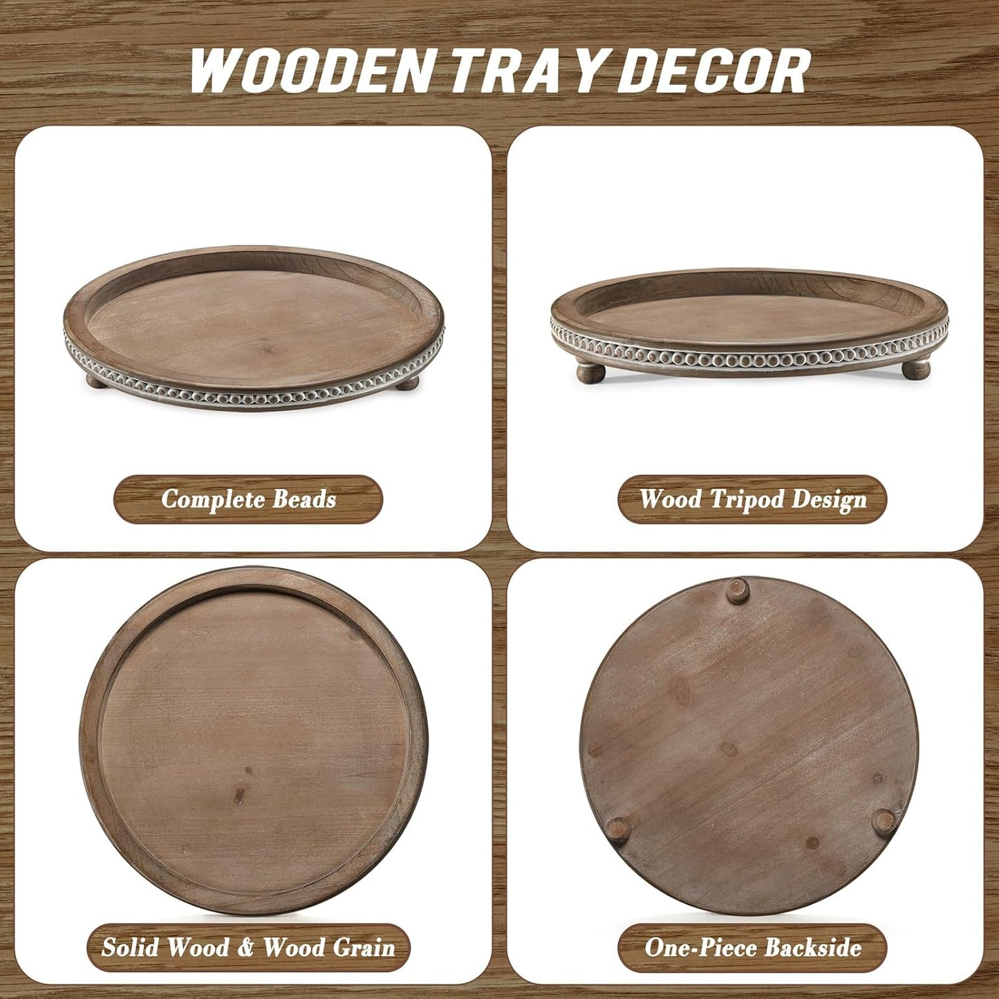 Round Wooden Tray / Warm Brown / 12 Inch