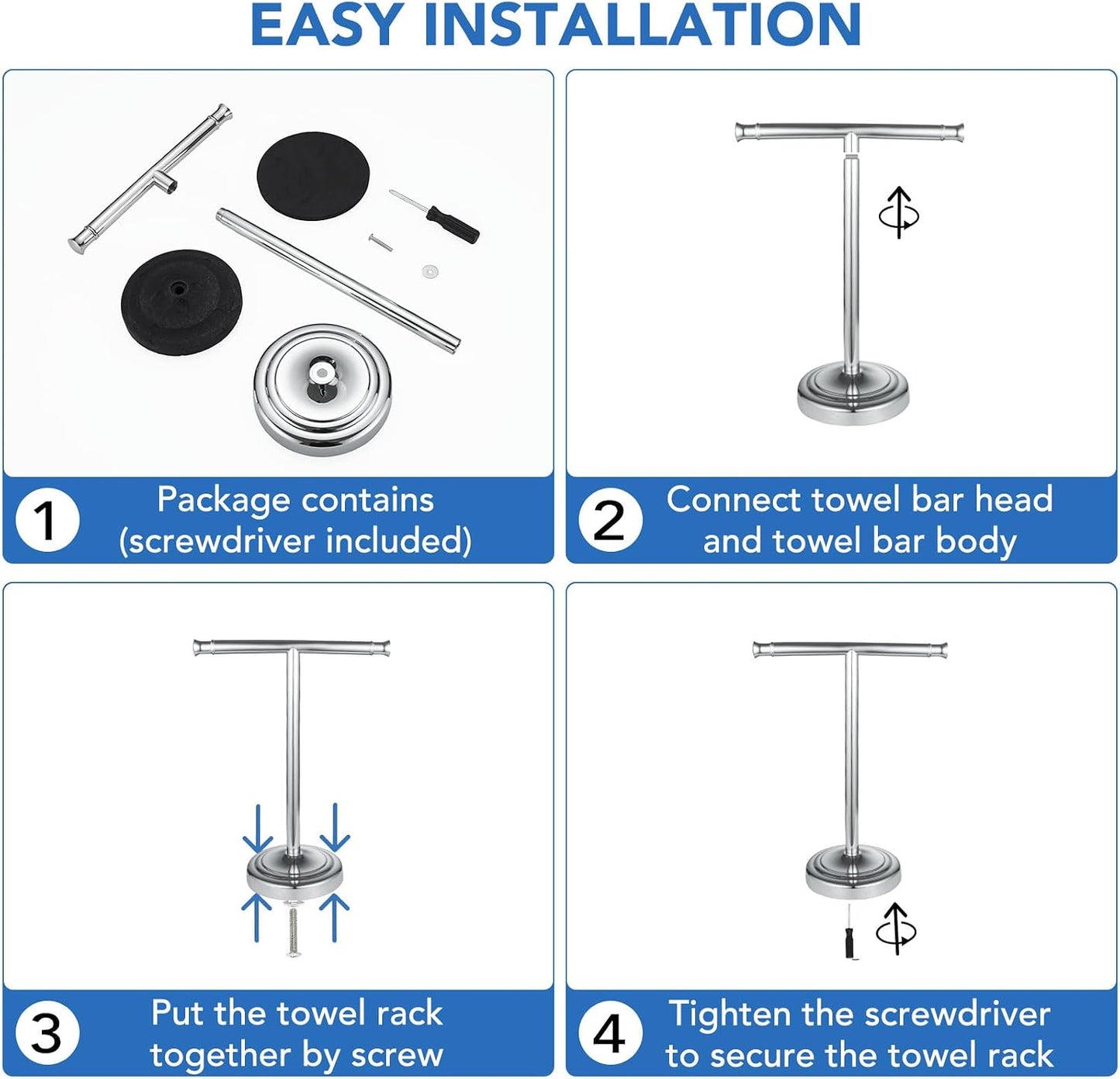 RUMOSE Polished Chrome Hand Towel Holder Stand Countertop Towel Rack | 13 Inch Bathroom Kitchen Vanity T-Shape Towel