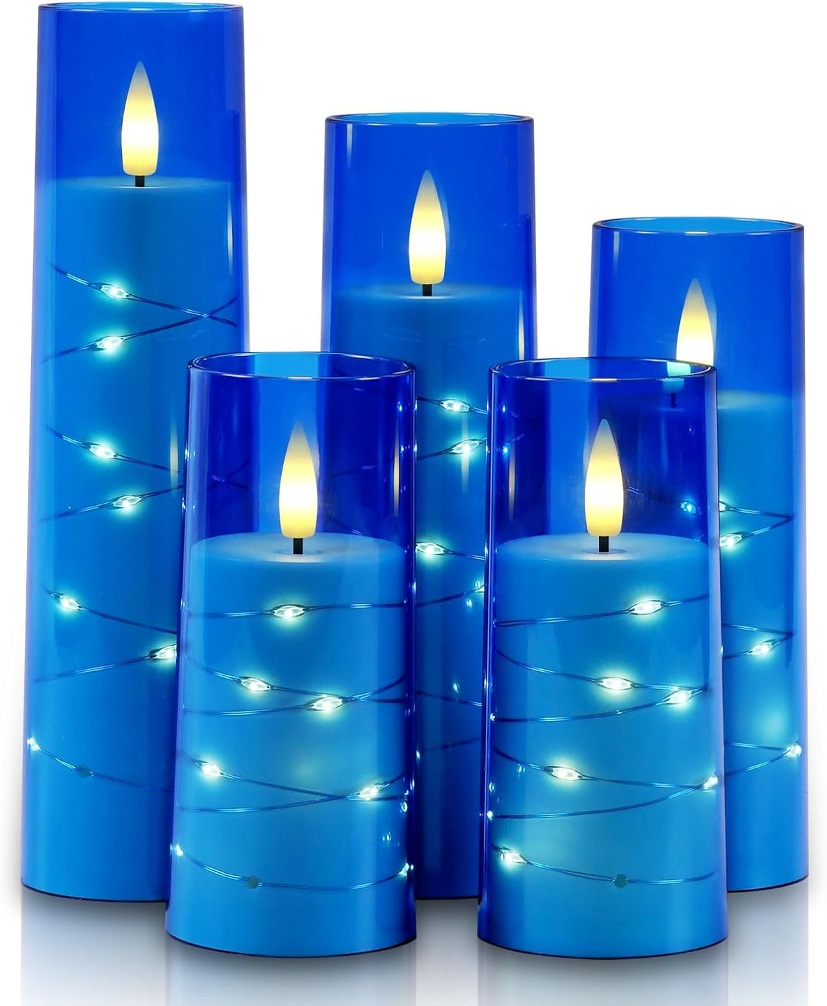 Raycare Flameless Battery Operated Pillar Candles with Remote Timer, Blue