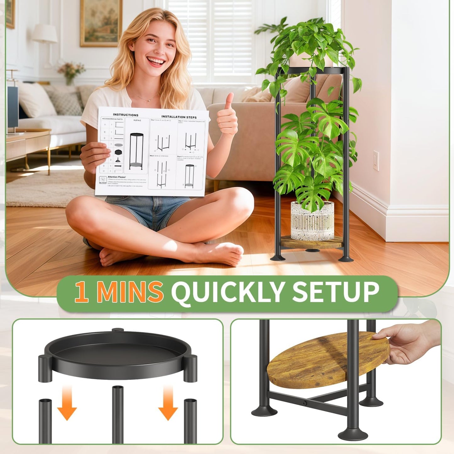 KMOTASUO 2 Tier Metal Plant Stand Tall for Indoor Outdoor Corner, Modern Black