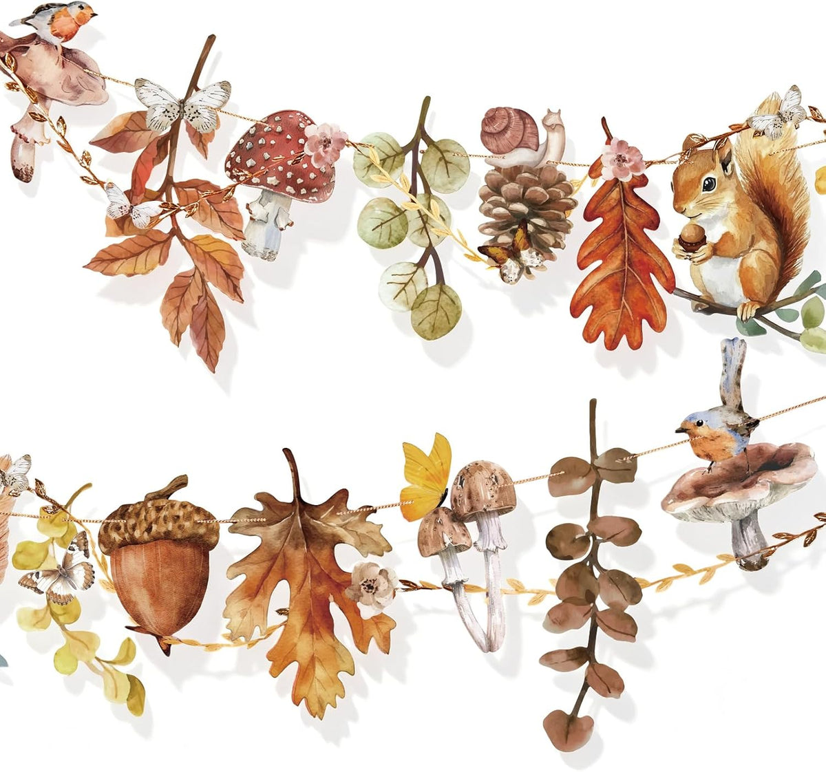 Fall Autumn Hanging Decorations - 1Pcs Mushroom & Fallen-Leaves Fairy Tale Paper Banner Bunting