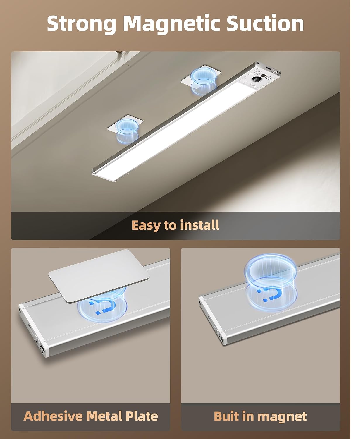 EZVALO 16.5-inch Under Counter Lights., Motion Sensor Under Cabinet Lights | 4-Pack, 4000mAh Rechargeable Battery