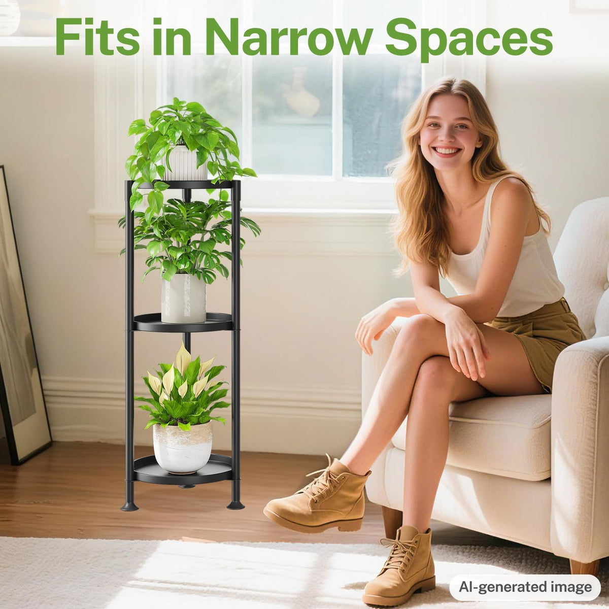 iDavosic.ly 3 Tier Plant Stand Indoor Outdoor, 10 In Wide Metal Tray, Black | Vertical Metal Corner Heavy Duty Multiple