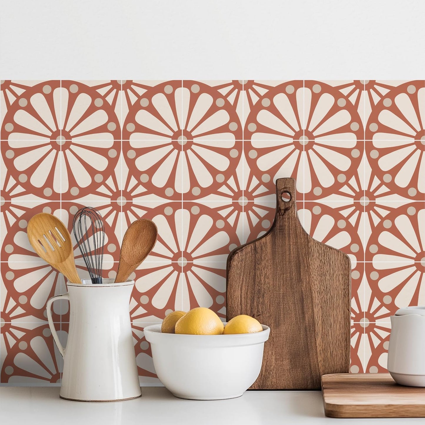 Boho Terracotta Sunburst Tile Stickers Peel and Stick Waterproof Vinyl / Red / 5.9 x 5.9 / Set of 16