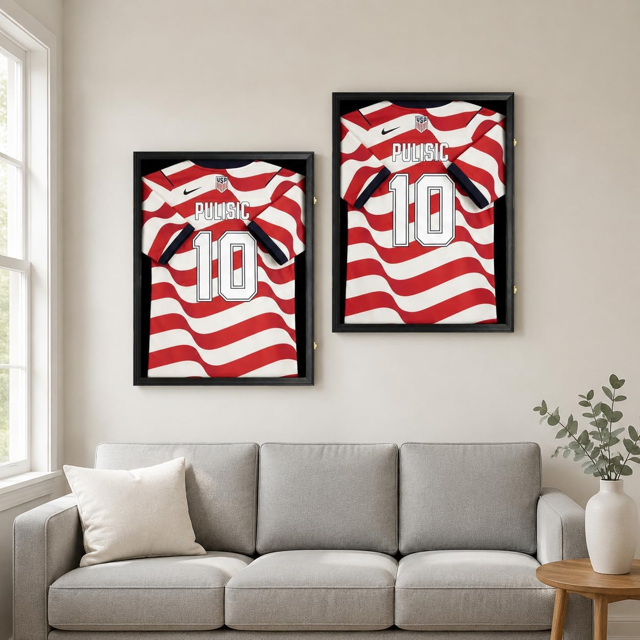 Large Jersey Frame Display Case Jersey Shadow Box Black 2PC | Wall Mounted, UV Protection Acrylic,Wood, Fits Football