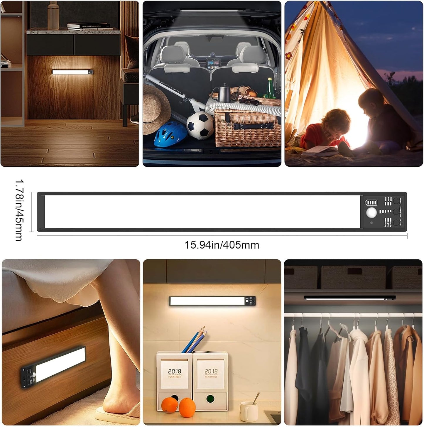 YELKO Under Cabinet Lights, 116LEDs Rechargeable Motion Sensor Light Indoor, 3200mAh 15.8inch Battery Operated Closet