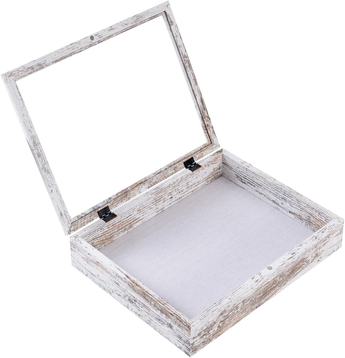 Muzilife 11x14 Shadow Box Picture Frame, 2.16 Deep, HD Glass, Rustic White | FSC-Wood, Magnetic Door, Linen Interior &