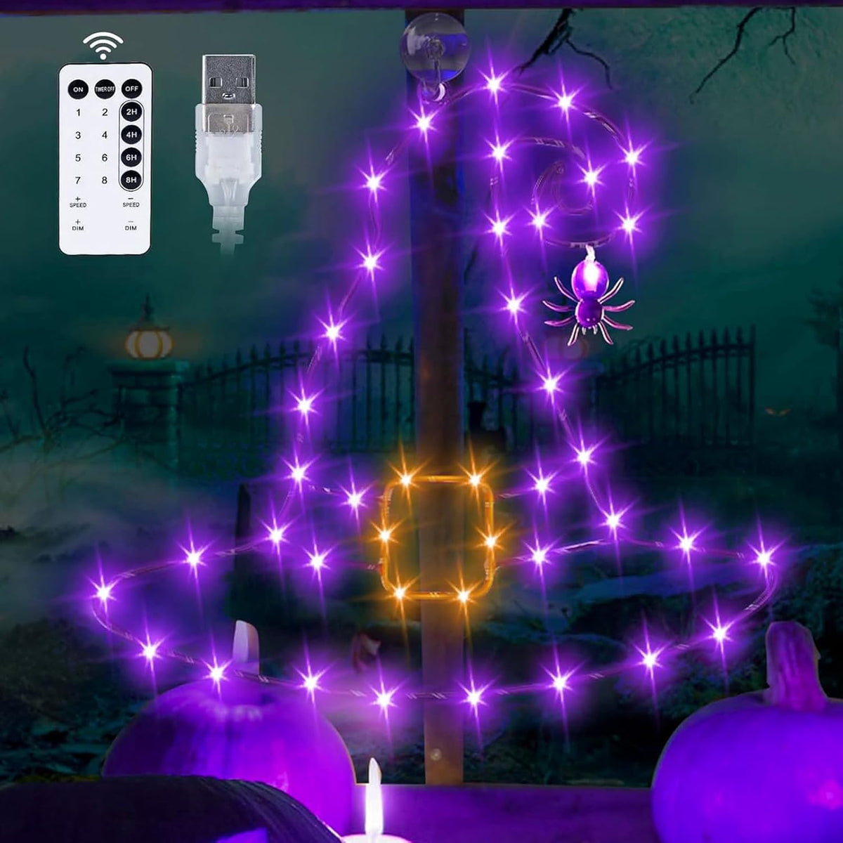 Halloween Decorations Witch Hat Window Lights, 13 inch Large Halloween Silhouette Lights with Remote