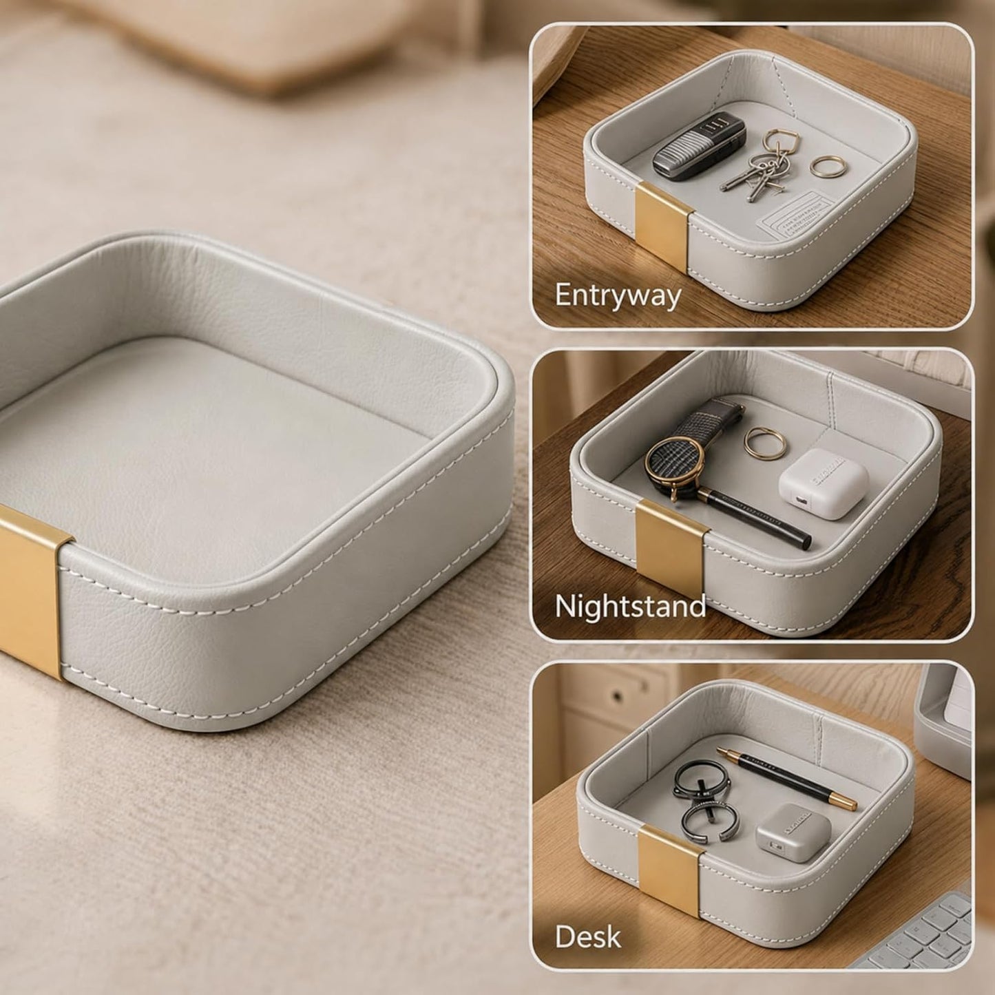 Leather Decorative Tray Key Bowl for Entryway Table Desk Organizer Purse Bowl Jewelry Watch Holder