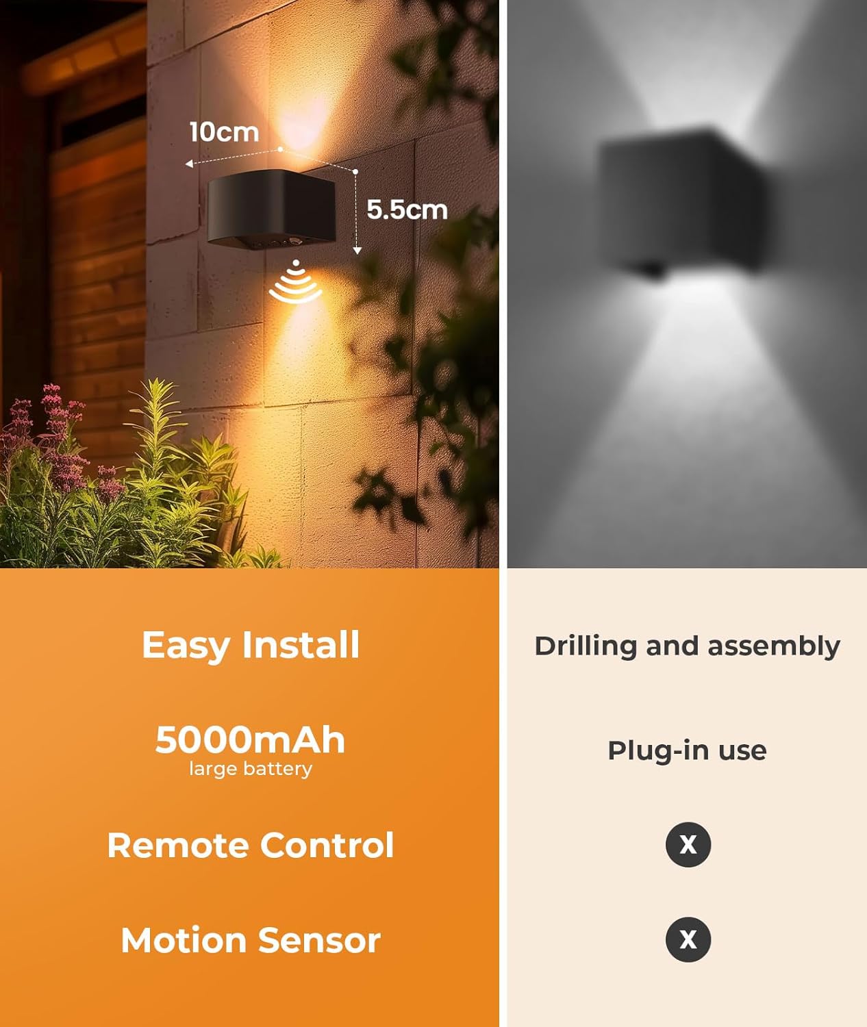 FULEN Motion Sensor Wall Lights with Remote Control 3 Colors Wireless Wall Lamp LED Indoor Up Down Wall Sconces 5000mAh