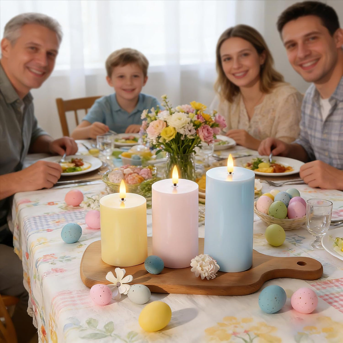 Flameless Easter Candles with Remote, Battery Operated Spring Candles | Pastel Realistic Flickering LED Pillar Candles