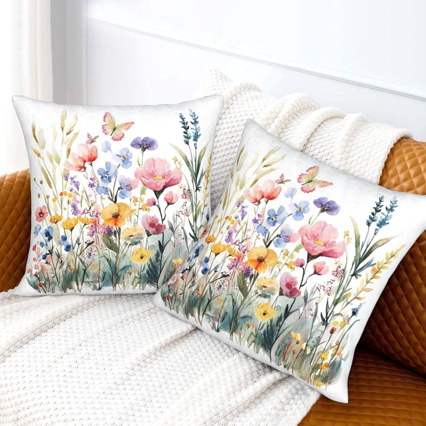 Throw Pillow Covers Pillow Cases Decoration Cushion Cover / Flowers Butterfly / 18 x 18 / Set of 2
