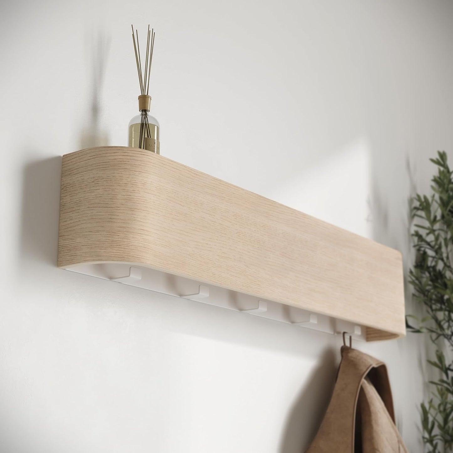 Kazai. Wall-Mounted Coat Rack 'Toke' - Modern Design Coat Rack with Hidden Wall Hooks - Solid Wood Veneer Panel Coat