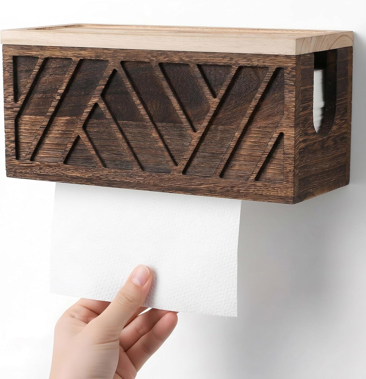 Paper Towel Dispenser Wall Mount Paper Towel Holder with Lid Solid Wood Commercial C-Fold, Z-Fold Hand Papers Towels