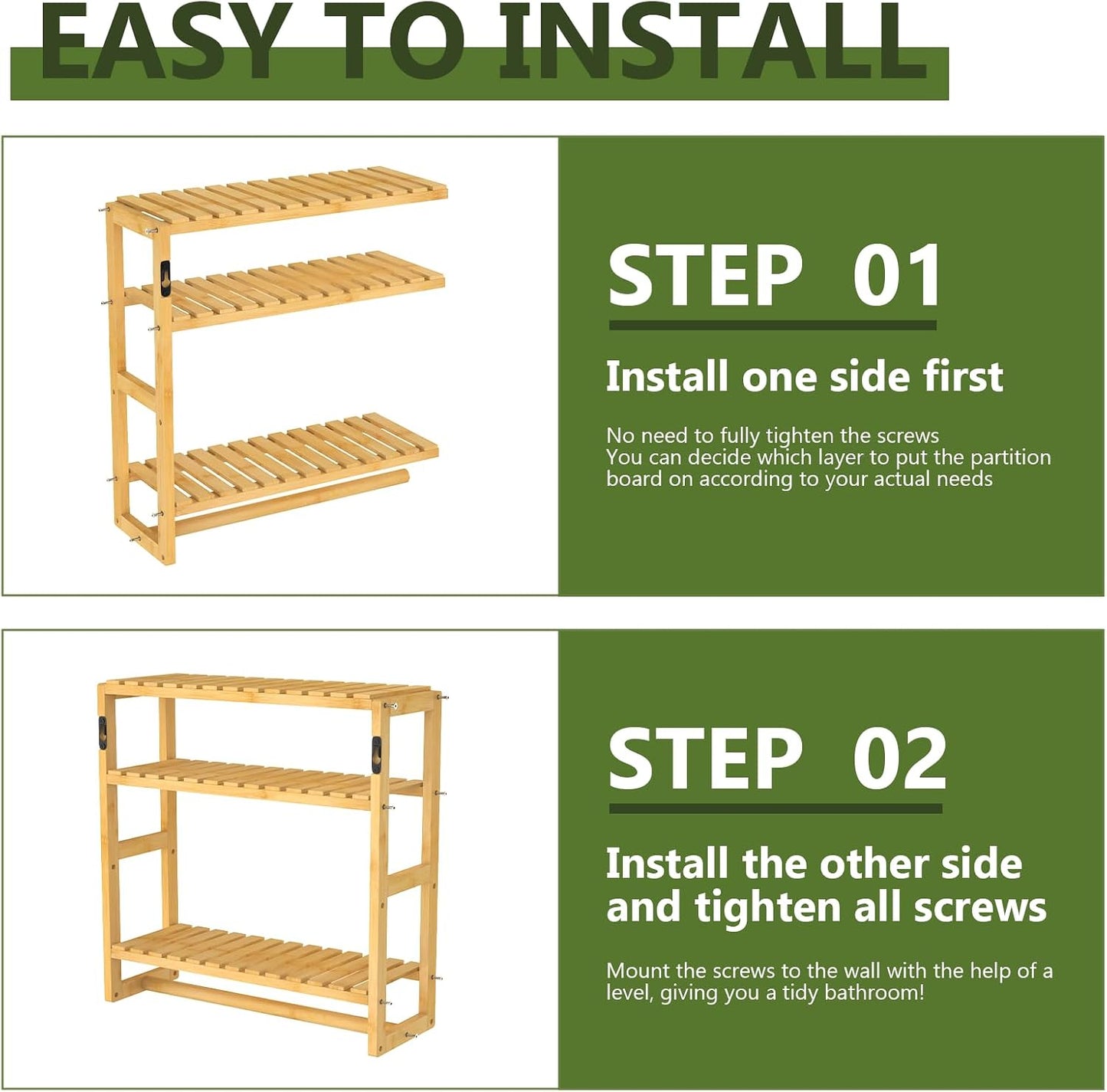 Galood Over The Toilet Storage Bathroom Shelves Wall Mounted 3 Tier Yellow | Space Saver Corner Shelf Organizer Bamboo