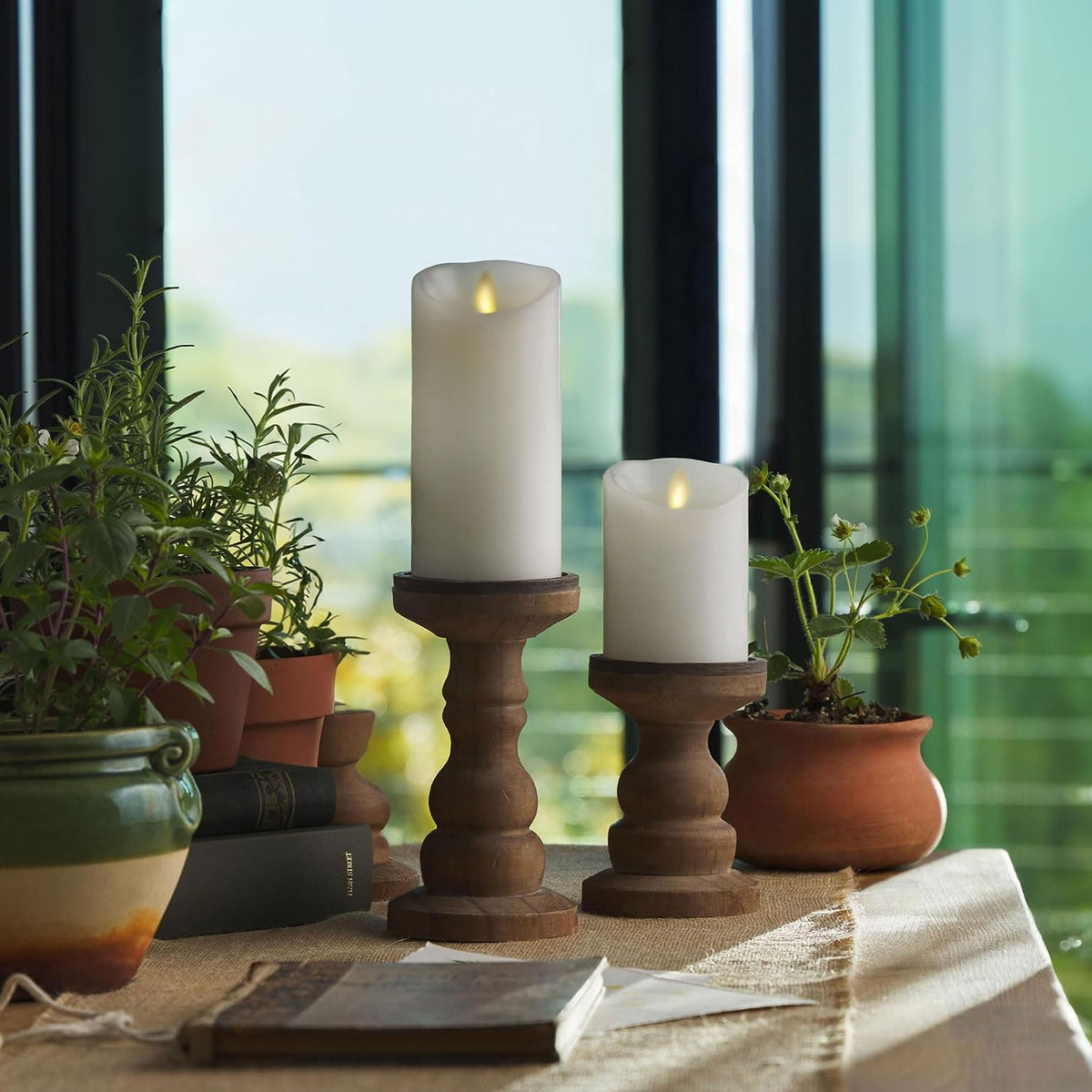 Luminara - Flameless LED Battery Operated Flickering Pillar Candles - White - Pack of 3-3x6.5 - Realistic Moving Flame