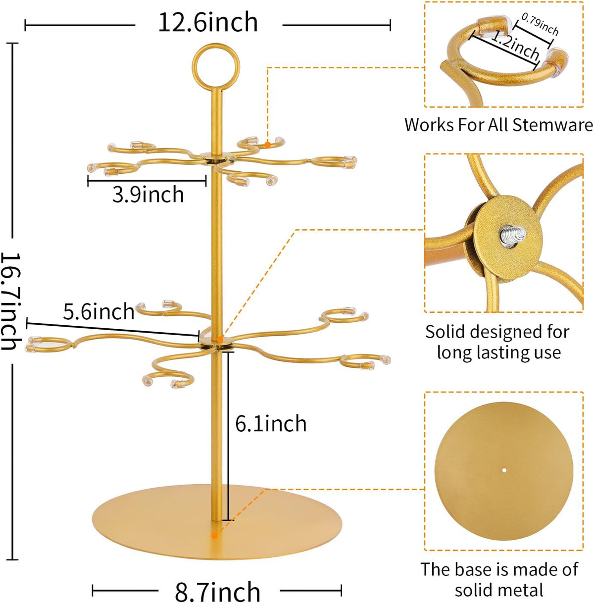 QPIX DIGITAL Champagne Tower,Metal Cocktail Tree Stand 2 Tier - 10 Holders For Champagne, Cocktails, Martini, Margarita