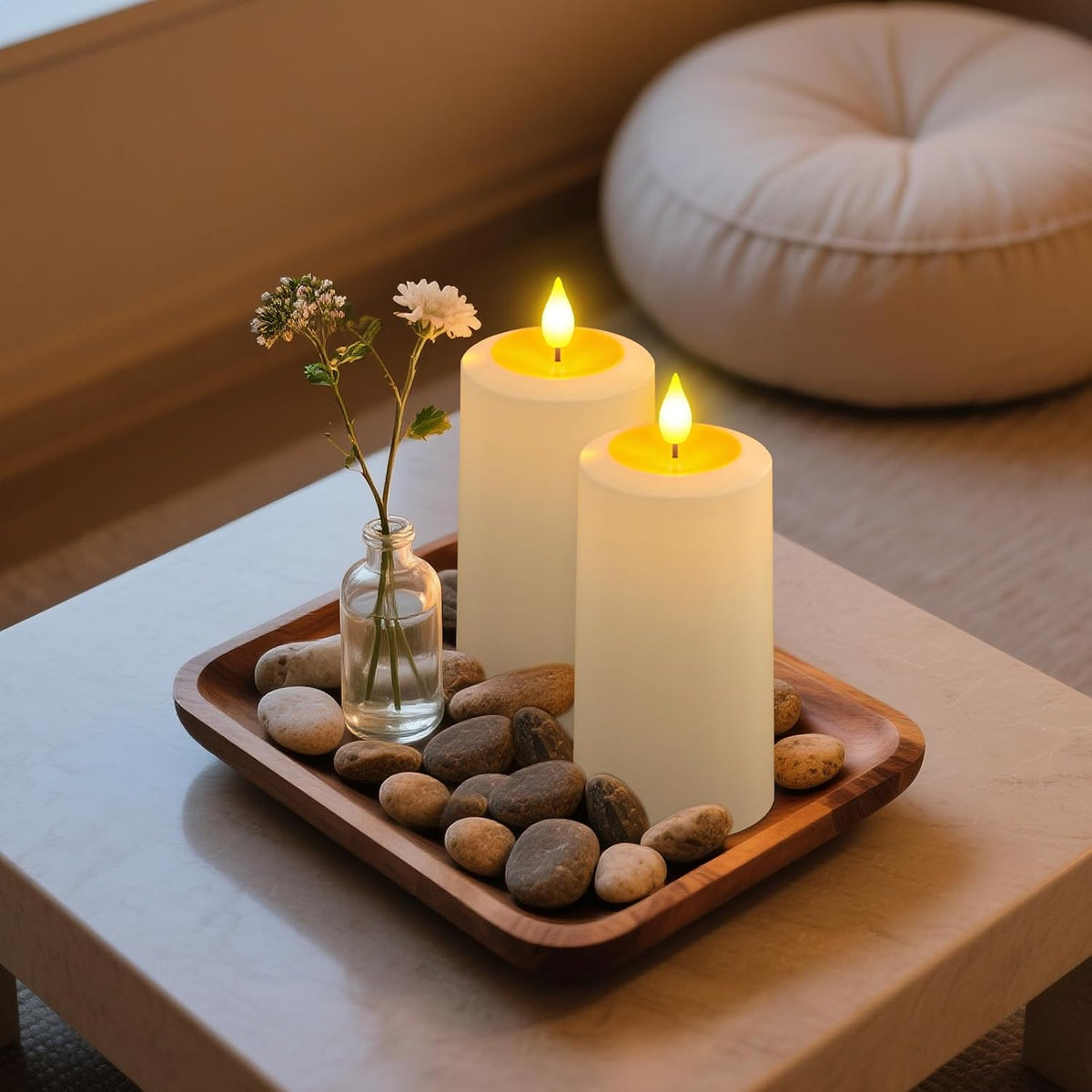 PChero Rechargeable Flameless Candles with Remote & Magnetic Charging Base | Outdoor Waterproof Battery Operated Pillar