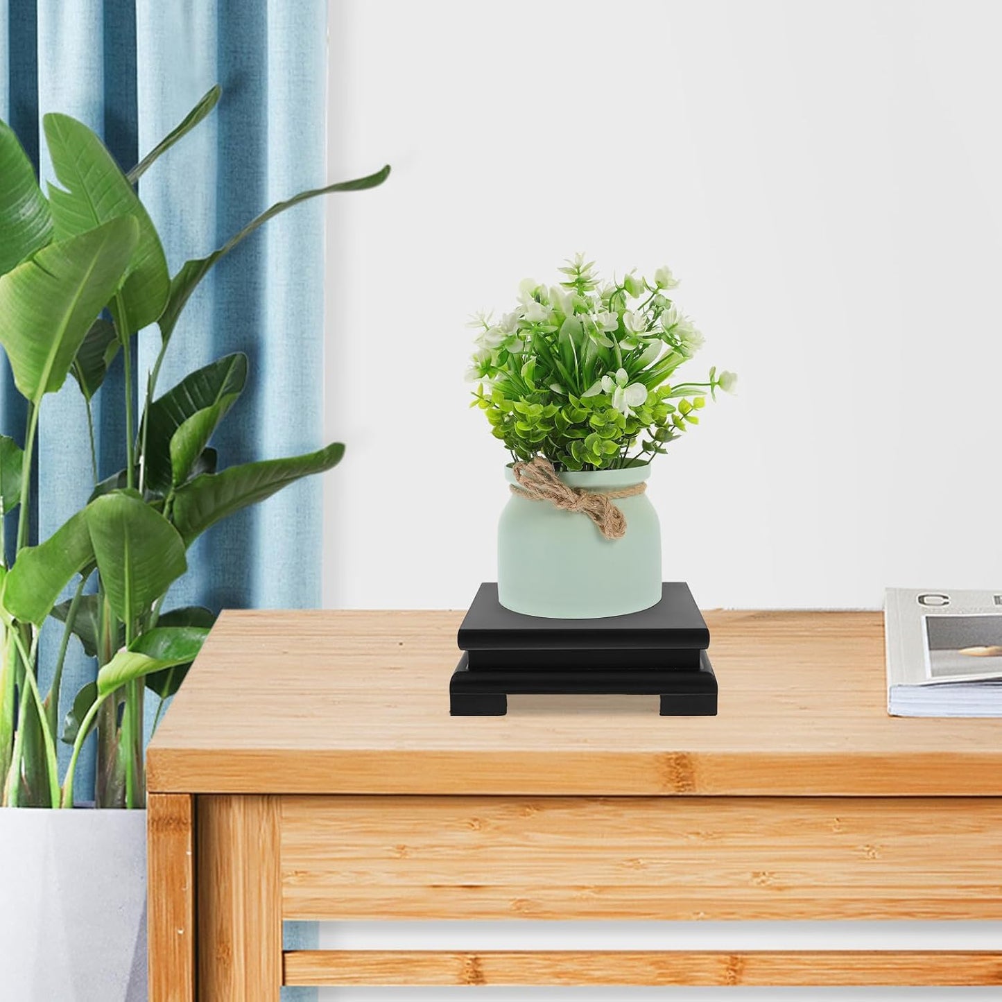 Square Wooden Pedestal Stand Wood Base Display Risers for Vase Plant Pot Home / 5.9 Inch / Set of 2