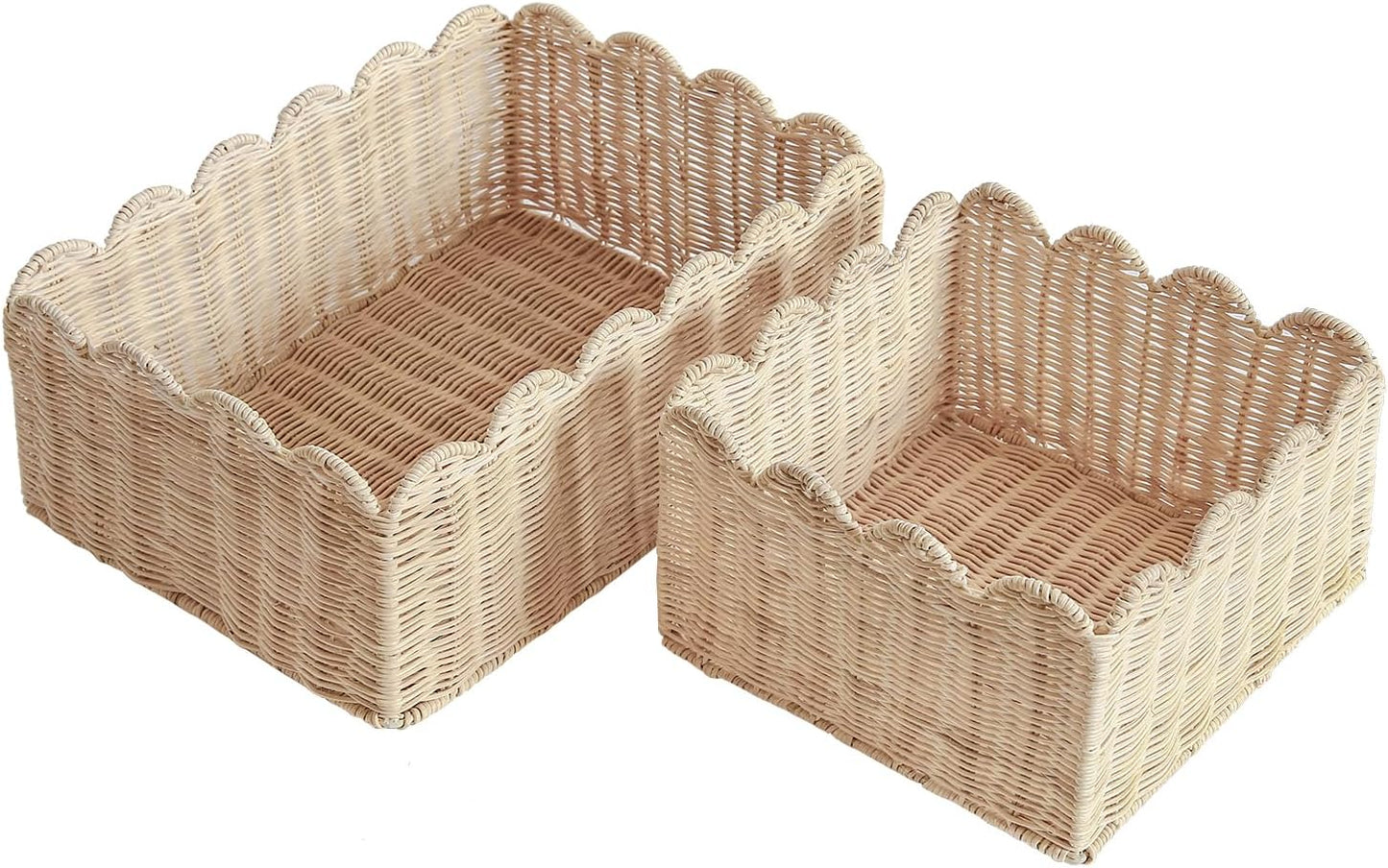 Scalloped Basket / Hand Woven Baskets / Off White / M