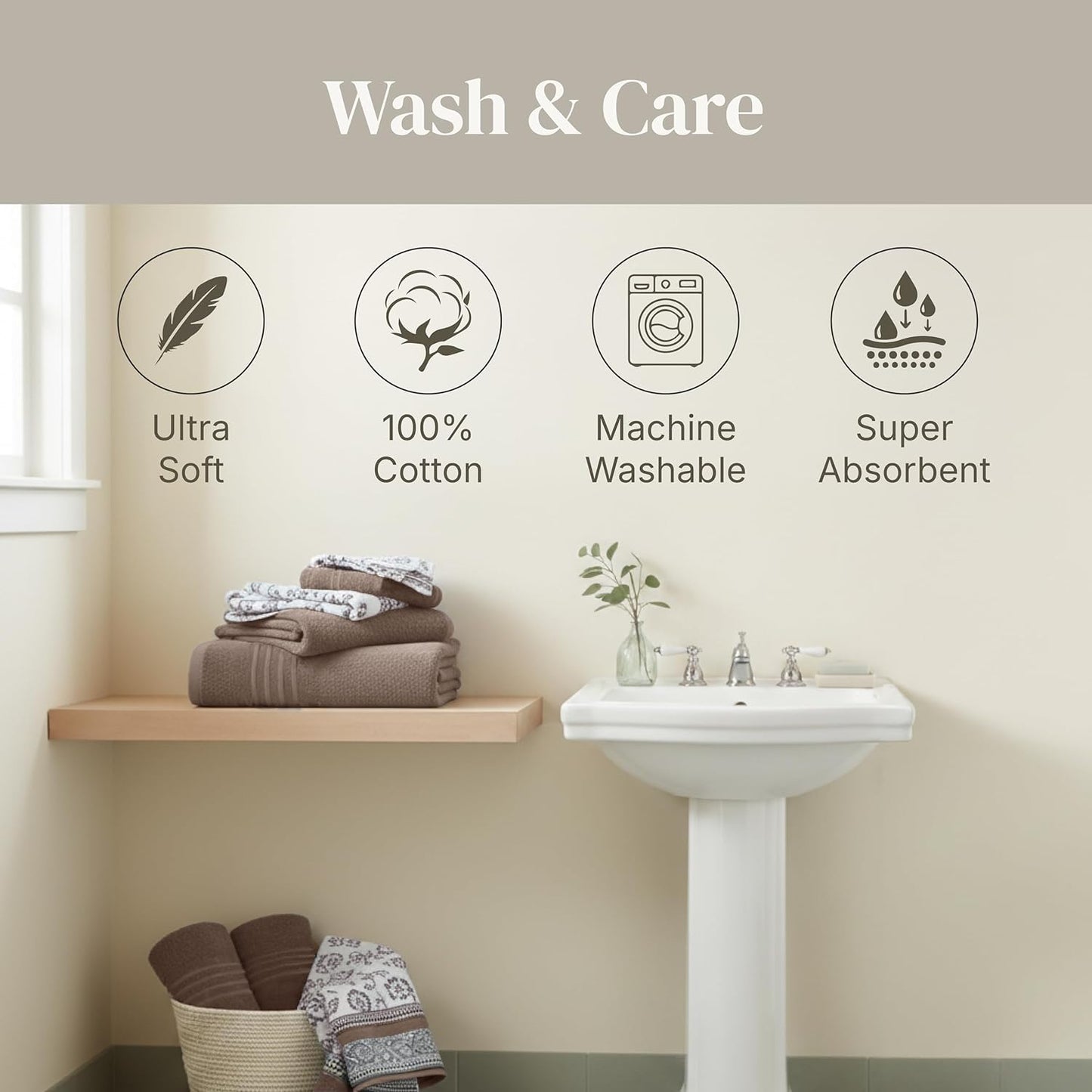 Modern Threads 6 Piece Bath Towel Set – Bathroom Set with 2 Bath Towels, 2 Hand Towels, and 2 Wash Cloths – 100%