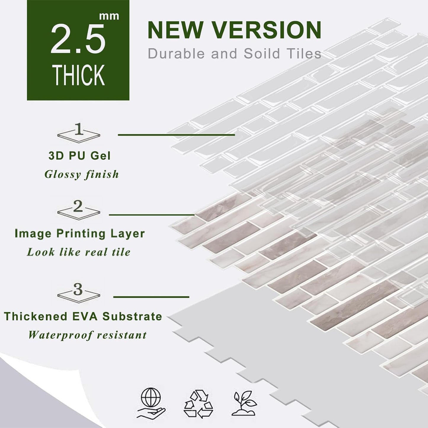3D Self Adhesive Peel and Stick Tile Backsplash / Warm Greige / 12 x 12 / Set of 10