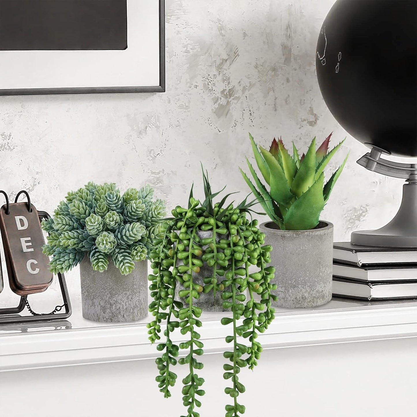 Mini Potted Succulents Artificial String of Pearls Aloe Hops Succulent Plants / Gray / Set of 3