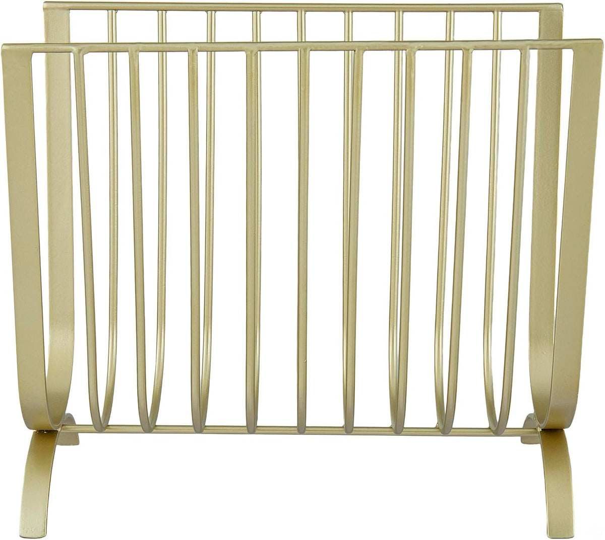 MyGift Brass Metal Mid-Century Wire Magazine Rack – Deluxe Tabletop or Floor Standing Sling Basket for Magazines and