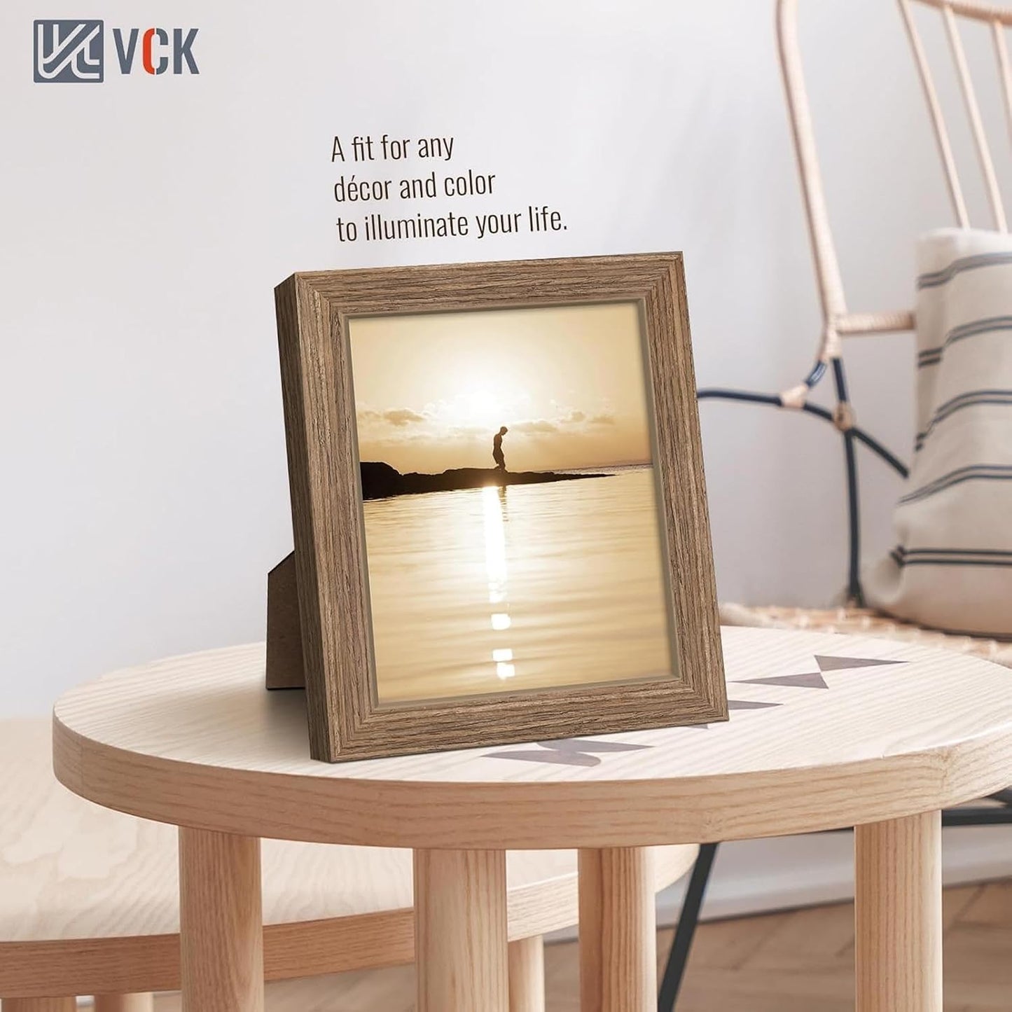 VCK 8x10 Picture Frame Set of 3, Walnut Wood Frames, Gallery Wall Decor Photo Frames for Wall Mounting Horizontally or