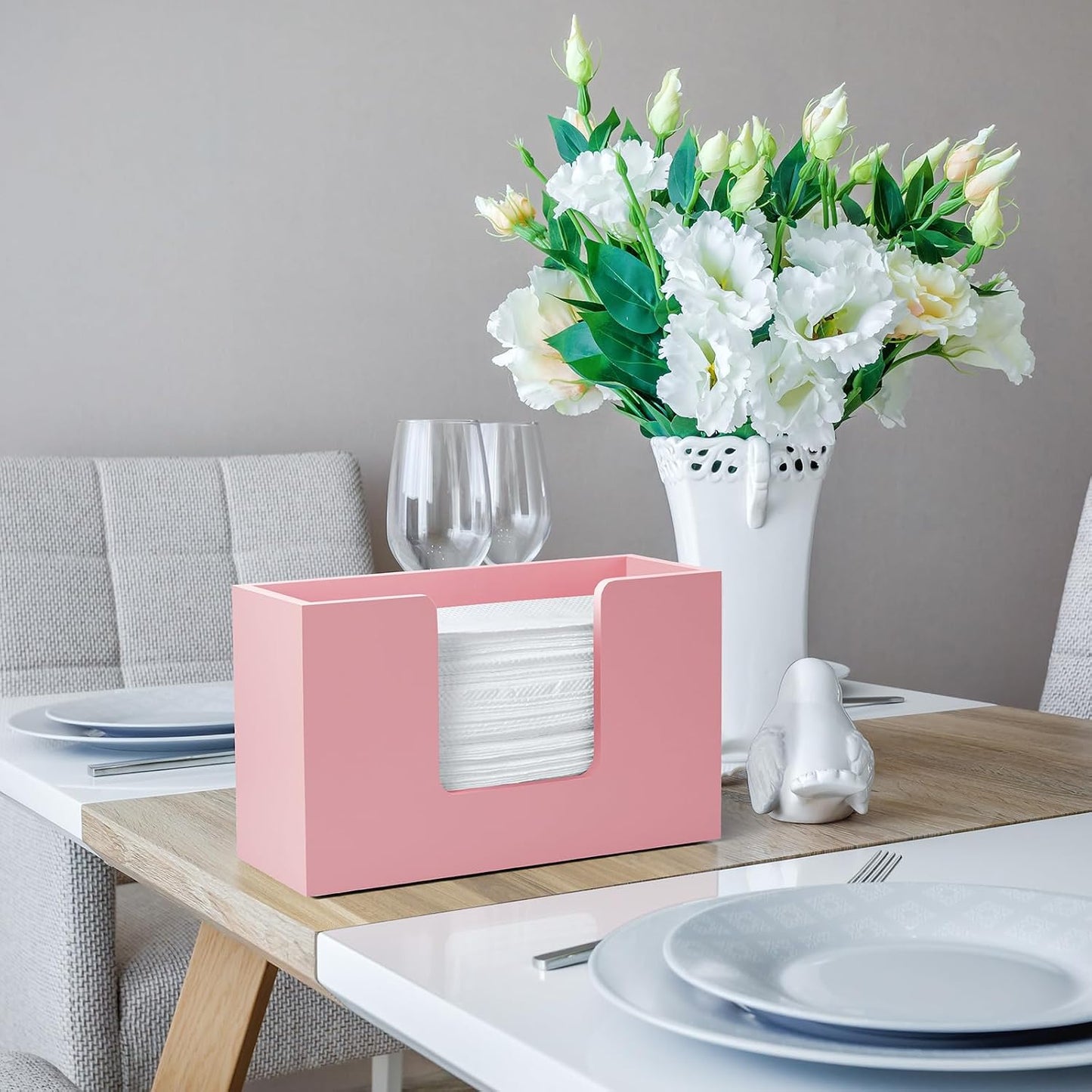Paper Towel Dispenser Countertop, Wooden Bathroom Paper Towel Holder, Pink Napkin Holder for Kitchen, Countertop