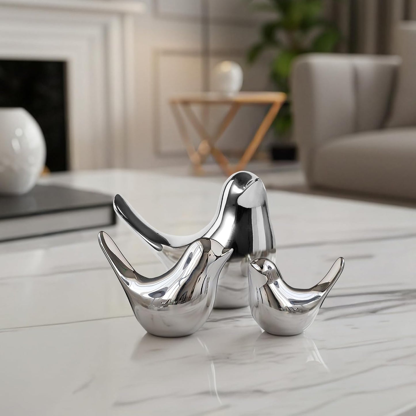 Bird Statue Set / Silver / Small + Medium + Large