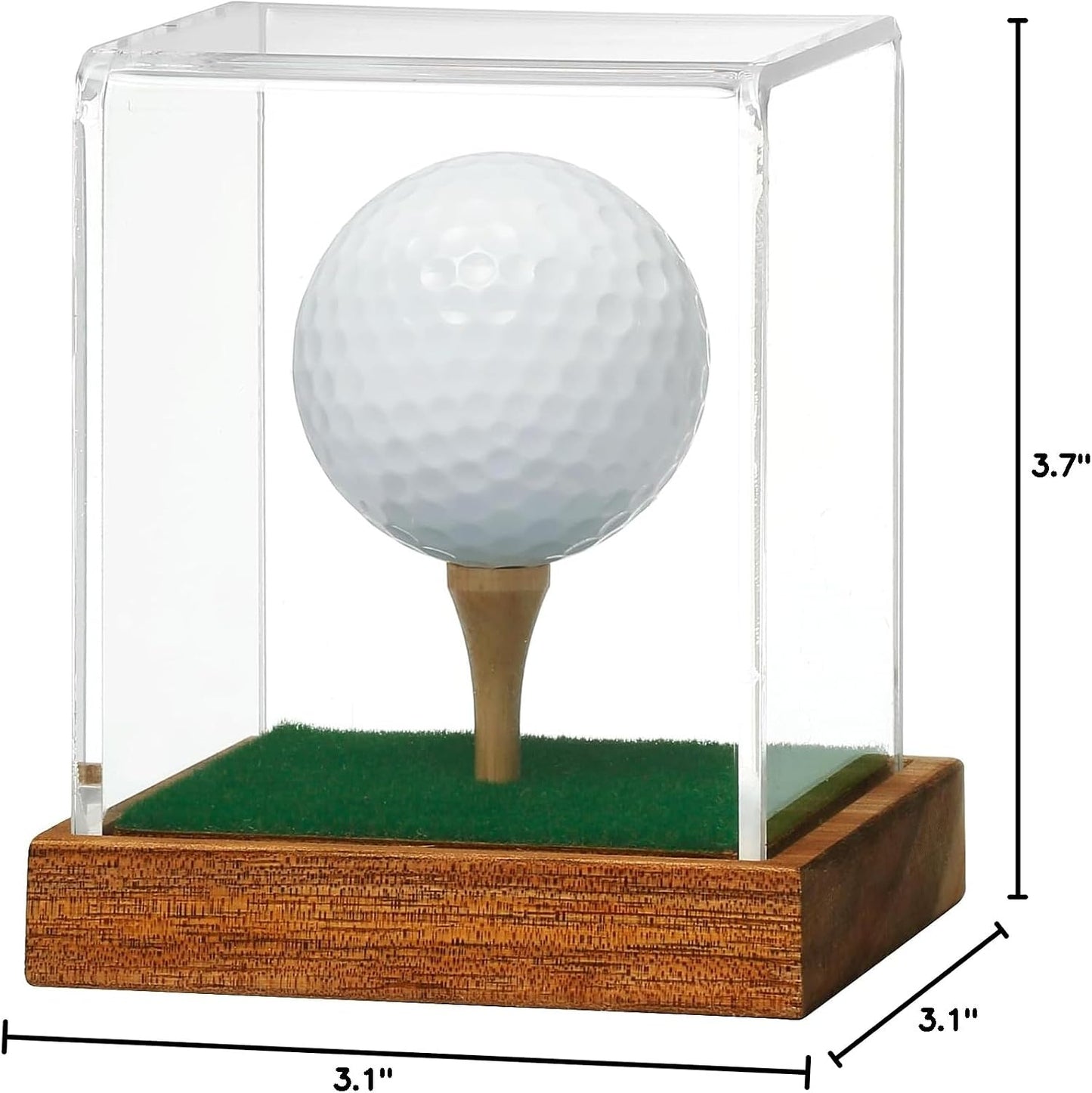 Golf Ball Display Case Clear Acrylic Memorabilia Stand Cube Holder with Wood Base & Tee, Dust Protection Transparent