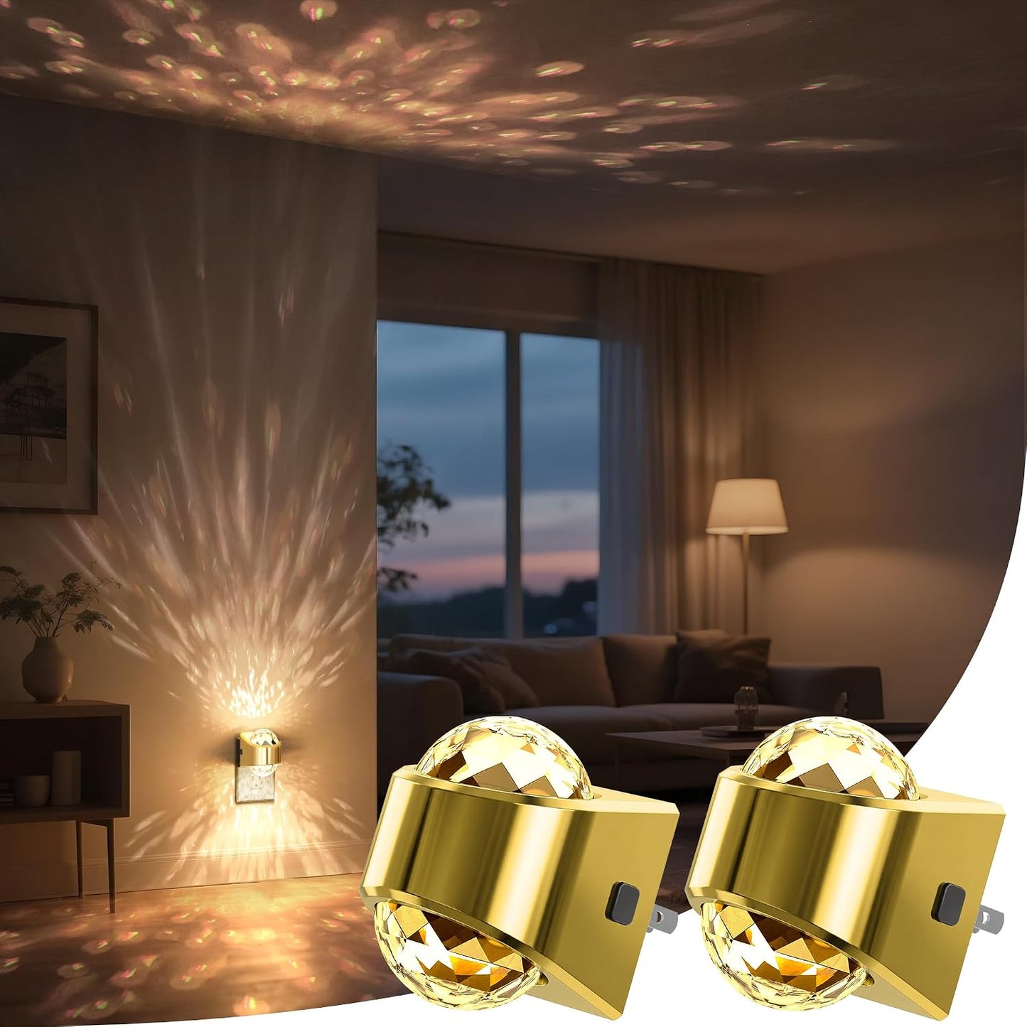 Briignite Night Light, Gold Night Lights Plug into Wall 2Pack LED Projector