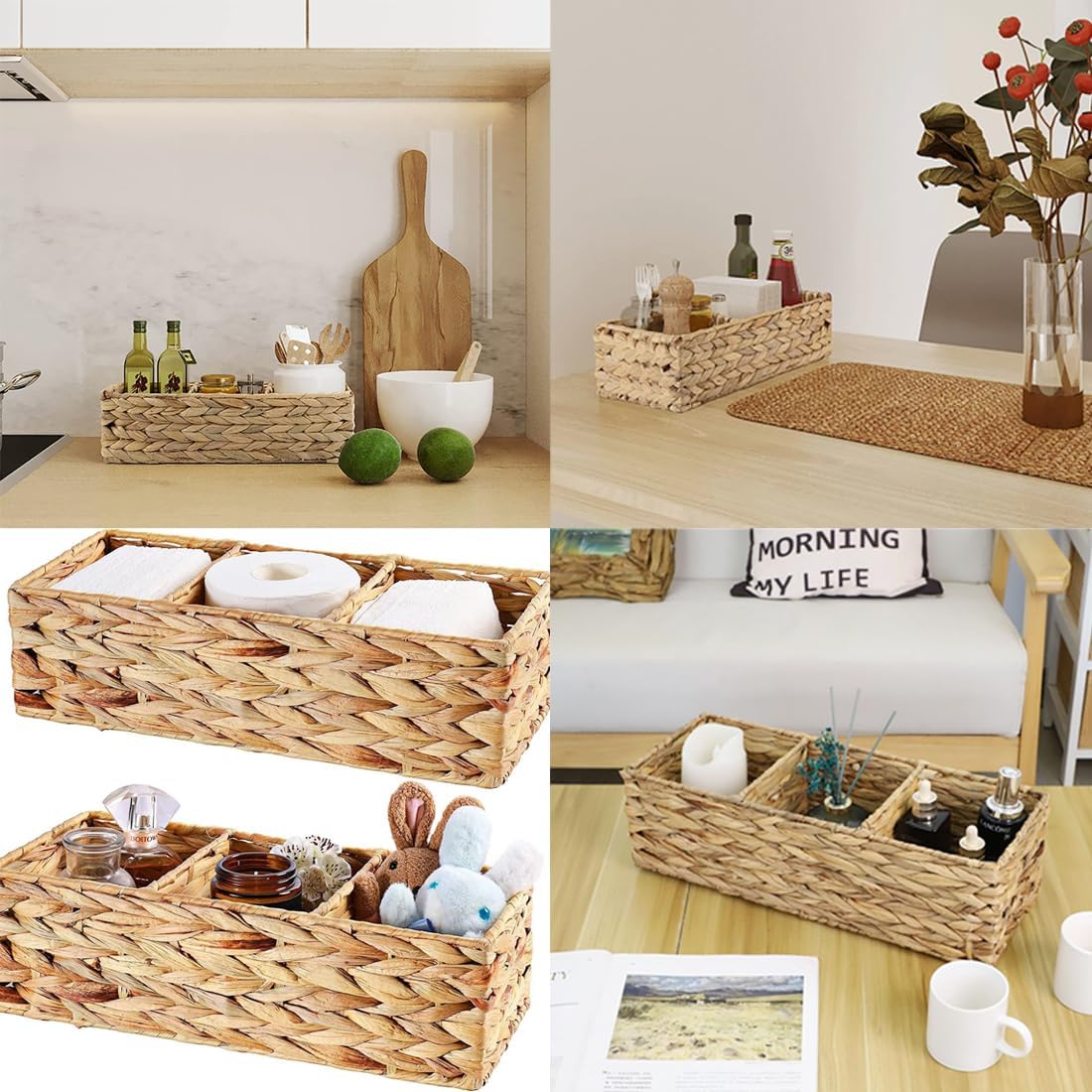 Rattan Napkin Holder / 3-Section Napkin Basket Decorative Wicker Napkin