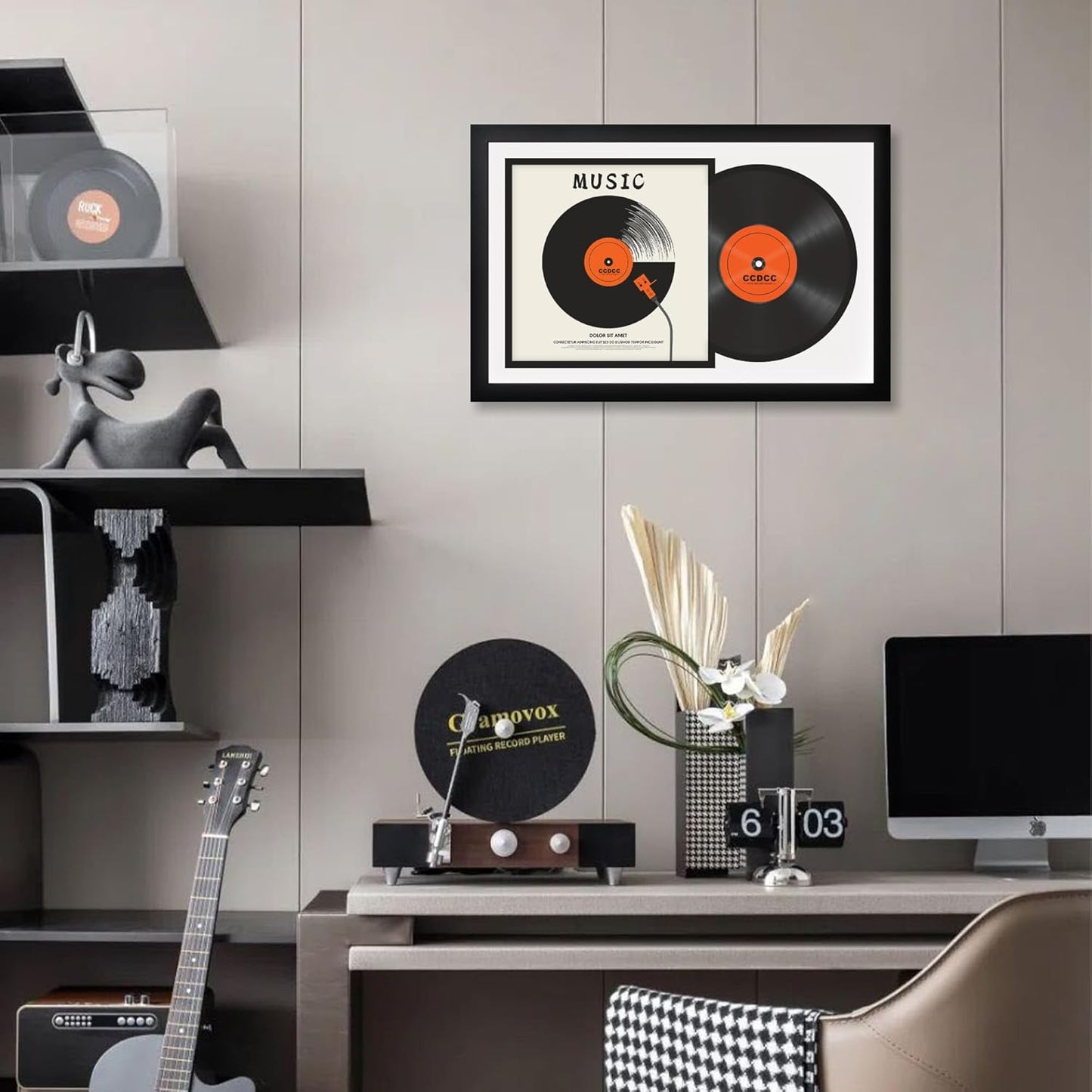 ccdcc 16.5x25 Vinyl Record Display Frame 1 Pack, Black Wooden Album Record Frame with Mats and Tempered Glass Cover for