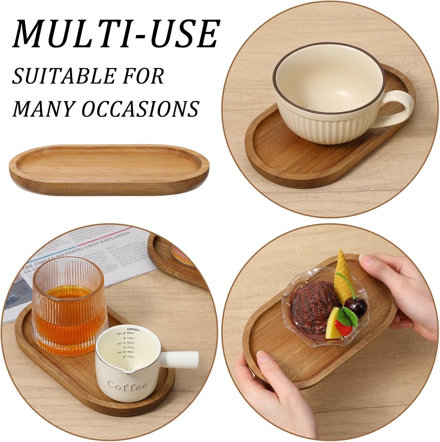 Small Acacia Wood Serving Trays Mini Wooden Platters Wooden Vanity Tray Dispenser Wood / Set of 6