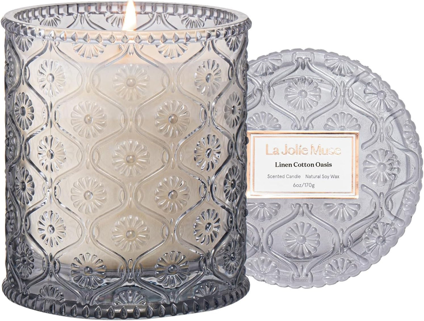 LA JOLIE MUSE Linen Cotton Clean Scented Candles for Home, Soy Wax, 40 Hrs