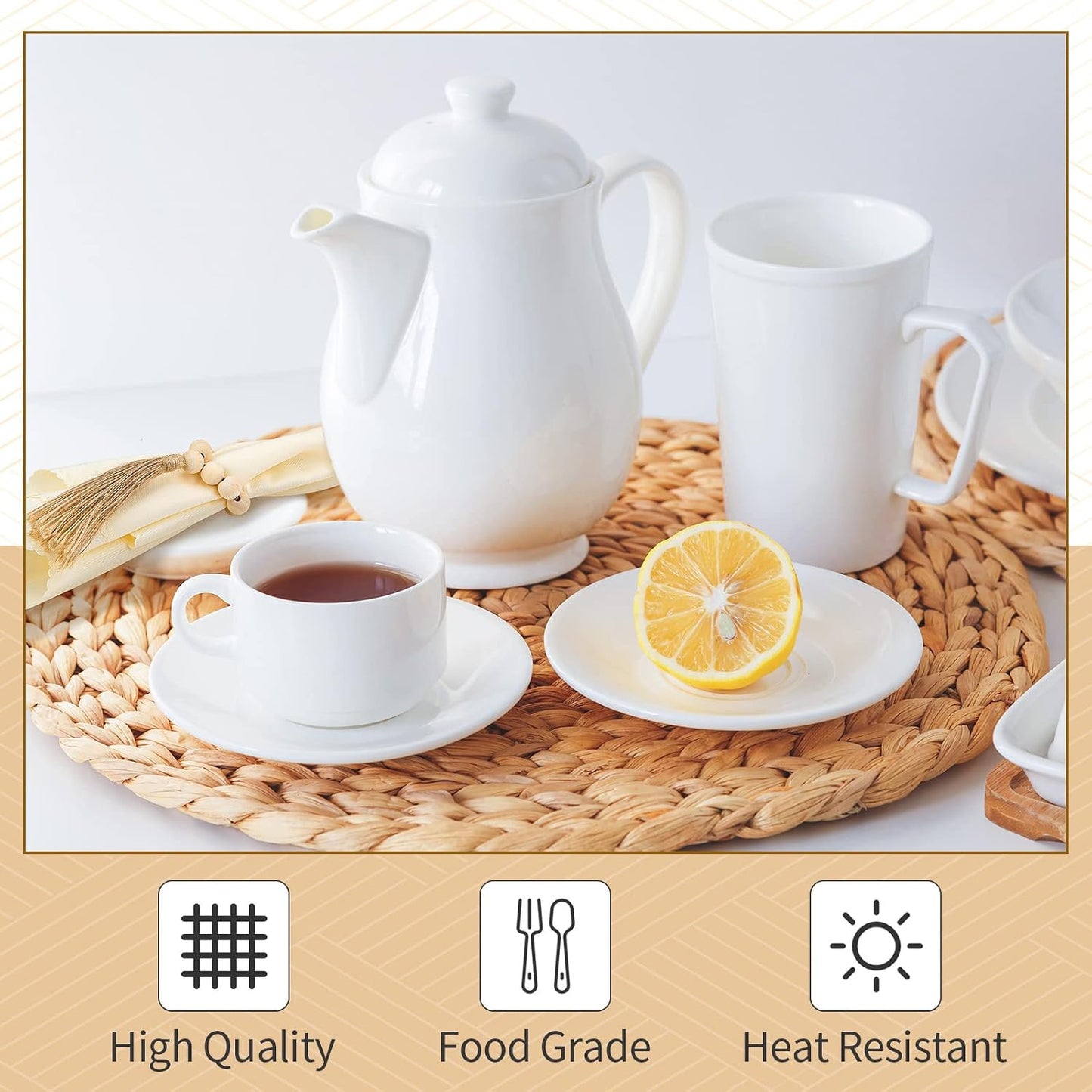 Gejoy 36 Pcs Boho Woven Placemat Wood Bead Napkin Ring with Dinner Napkin | 13.8 Inch Round Water Hyacinth Placemat