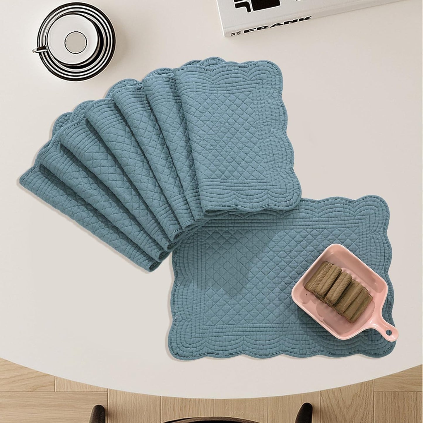 100% Cotton Quilted Placemats Set of 6,Washable Cloth Table Placemats for Kitchen & Dining Table