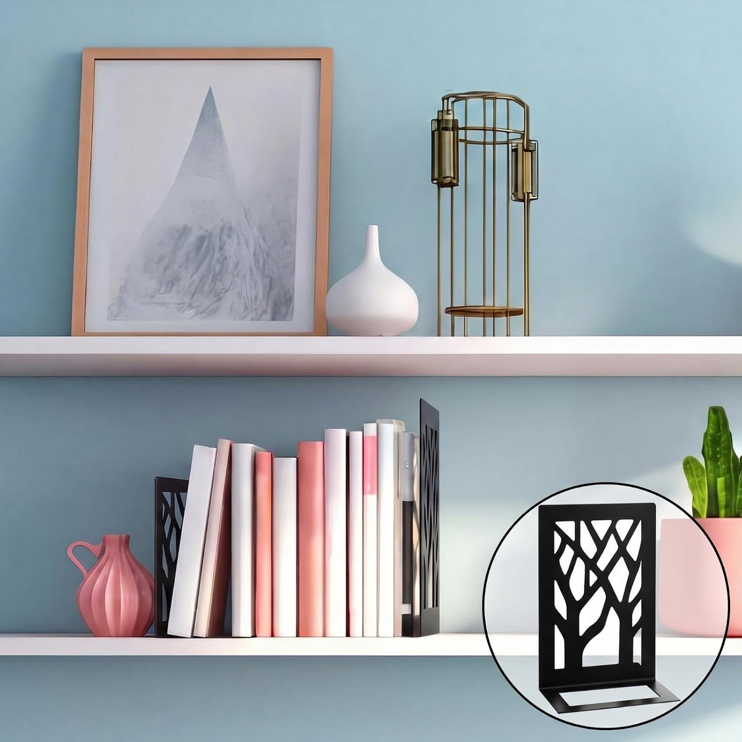 Metal Bookends / Black Trees / Set of 6