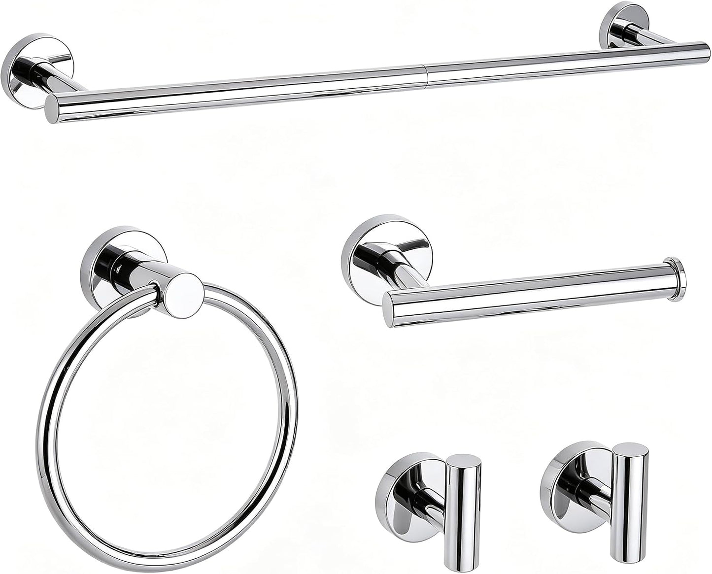 Polished Chrome Bathroom Hardware Accessories Set 5 Piece, Stainless Steel Bath Towel Bar Set 24 Inch,Toilet Paper