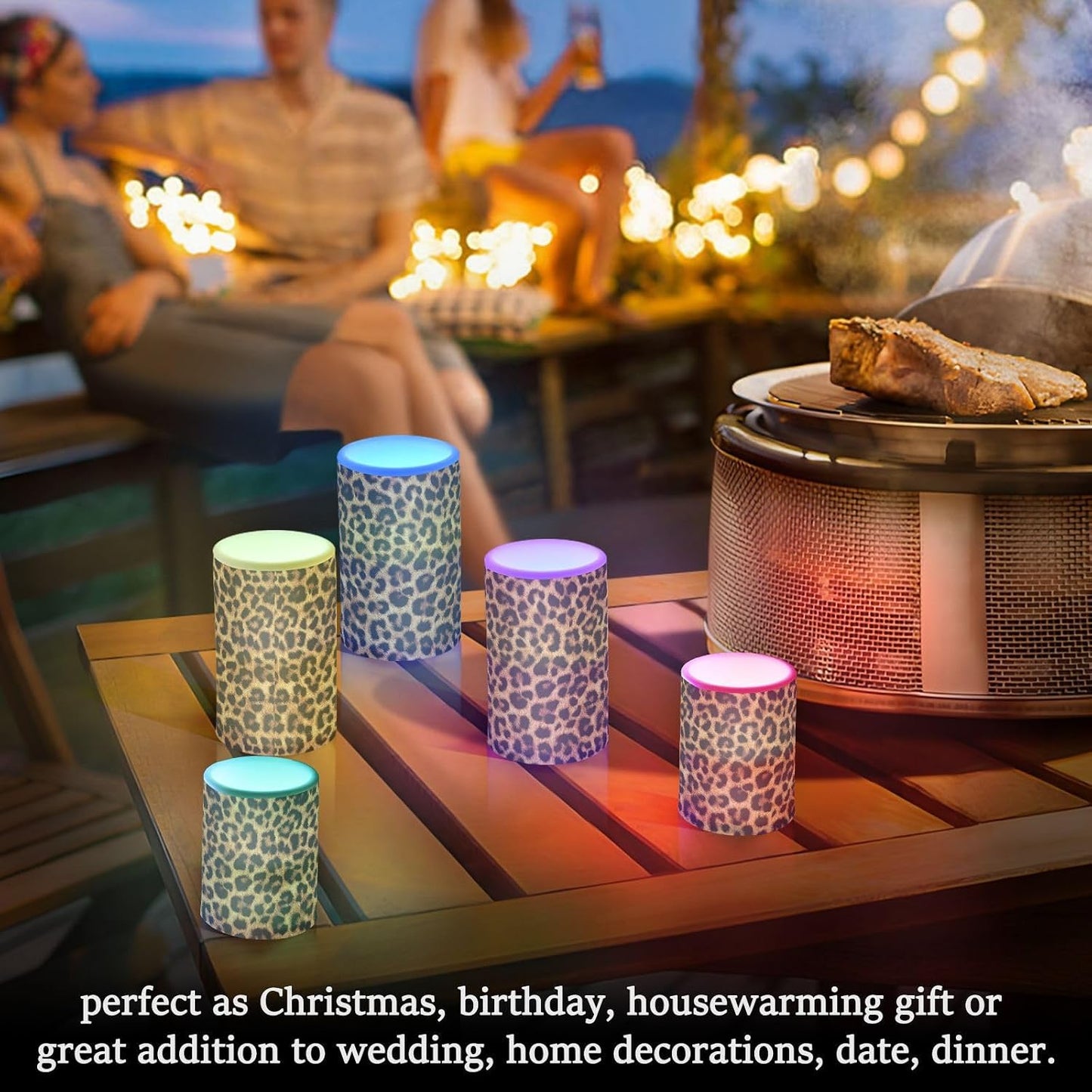 Flickering Flameless Candles, Leopard Texture LED Candles with Remote Timer, Set of 2 Battery Operated Candle for