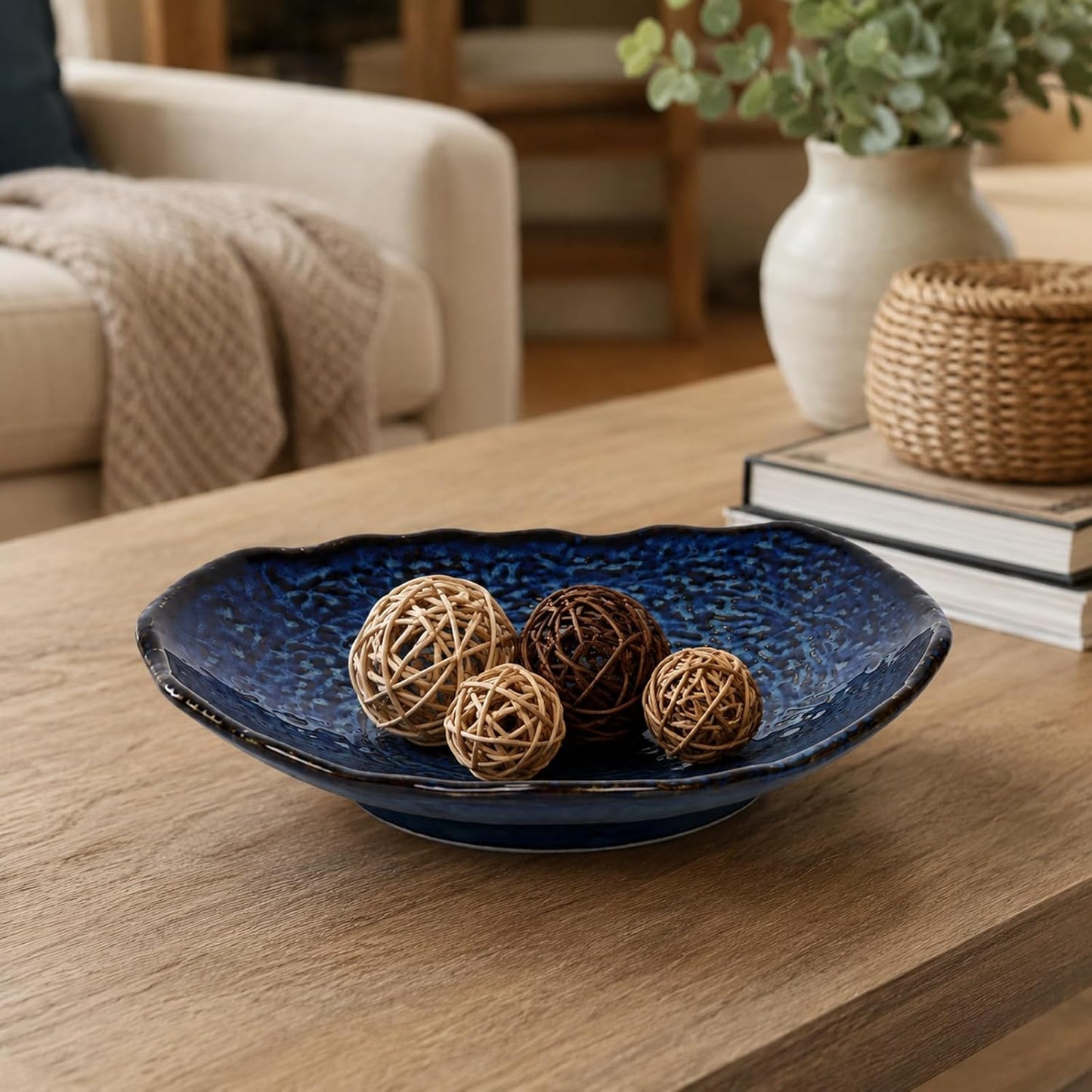 9.6" Blue Ceramic Fruit Bowl / Navy Blue / 9.6in