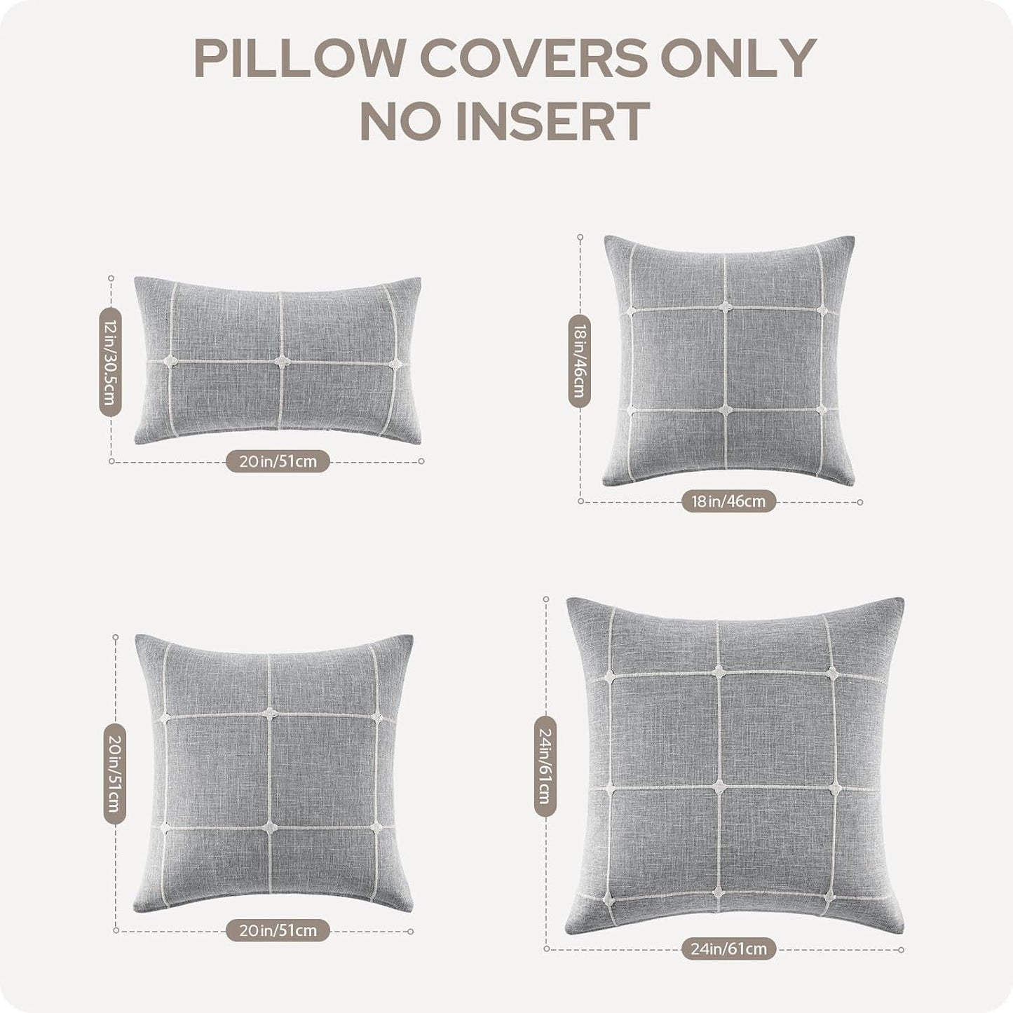 Grey Farmhouse Pillow Covers / Light Grey Plaid / 18 x 18 / Set of 2