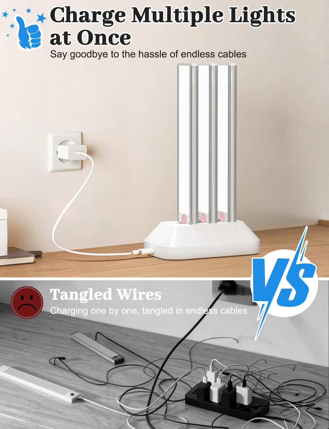 VerRon 6-Pack Under Cabinet Lighting with Charging Station, 8inch | 2000mAh Rechargeable, 3 Color Temps, Dimmable