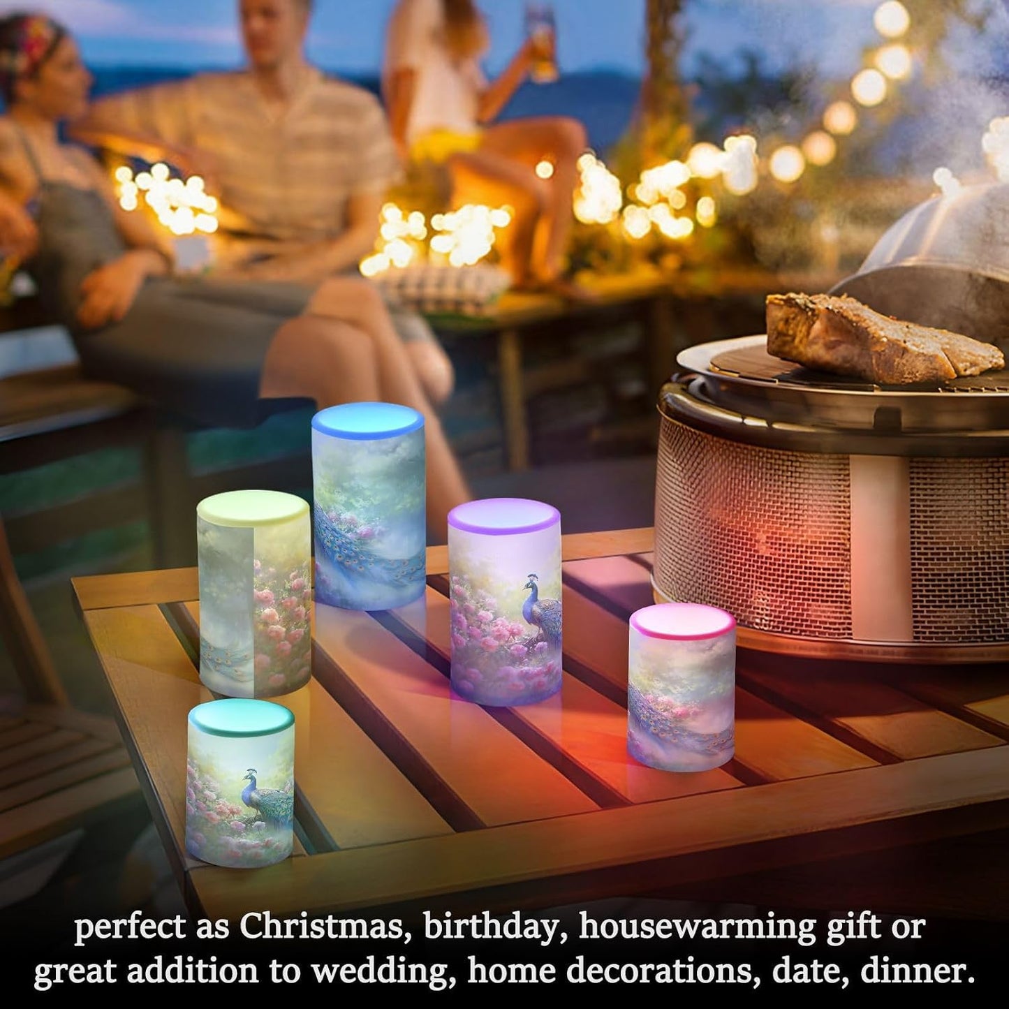 Flickering Flameless Candles, Peacock Flowers LED Candles with Remote Timer, Set of 2 Battery Operated Candle for