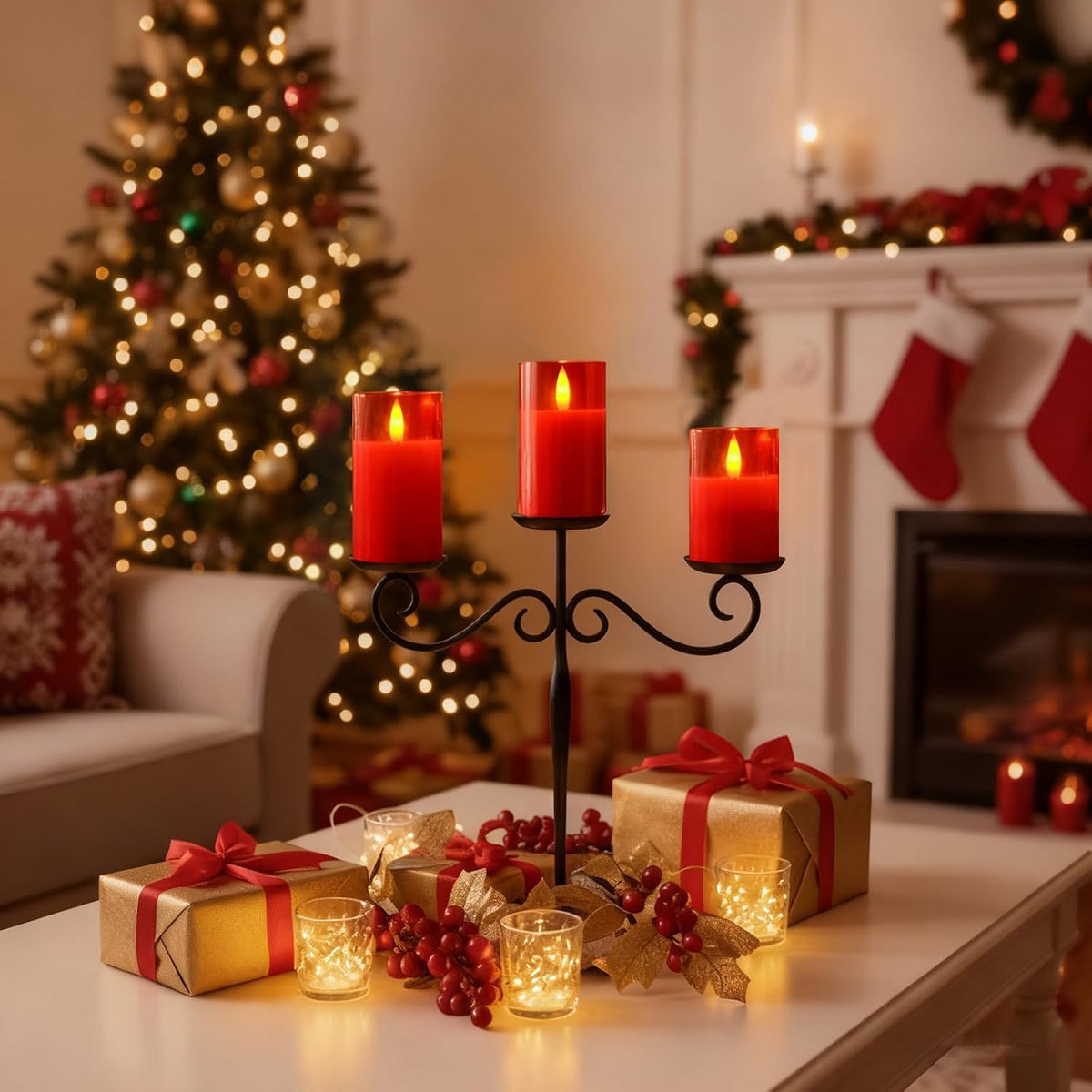 Amagic Red Glass Flameless LED Candles Battery Operated with Remote Timer | Real Wax Pillar Electric Candle, 3D