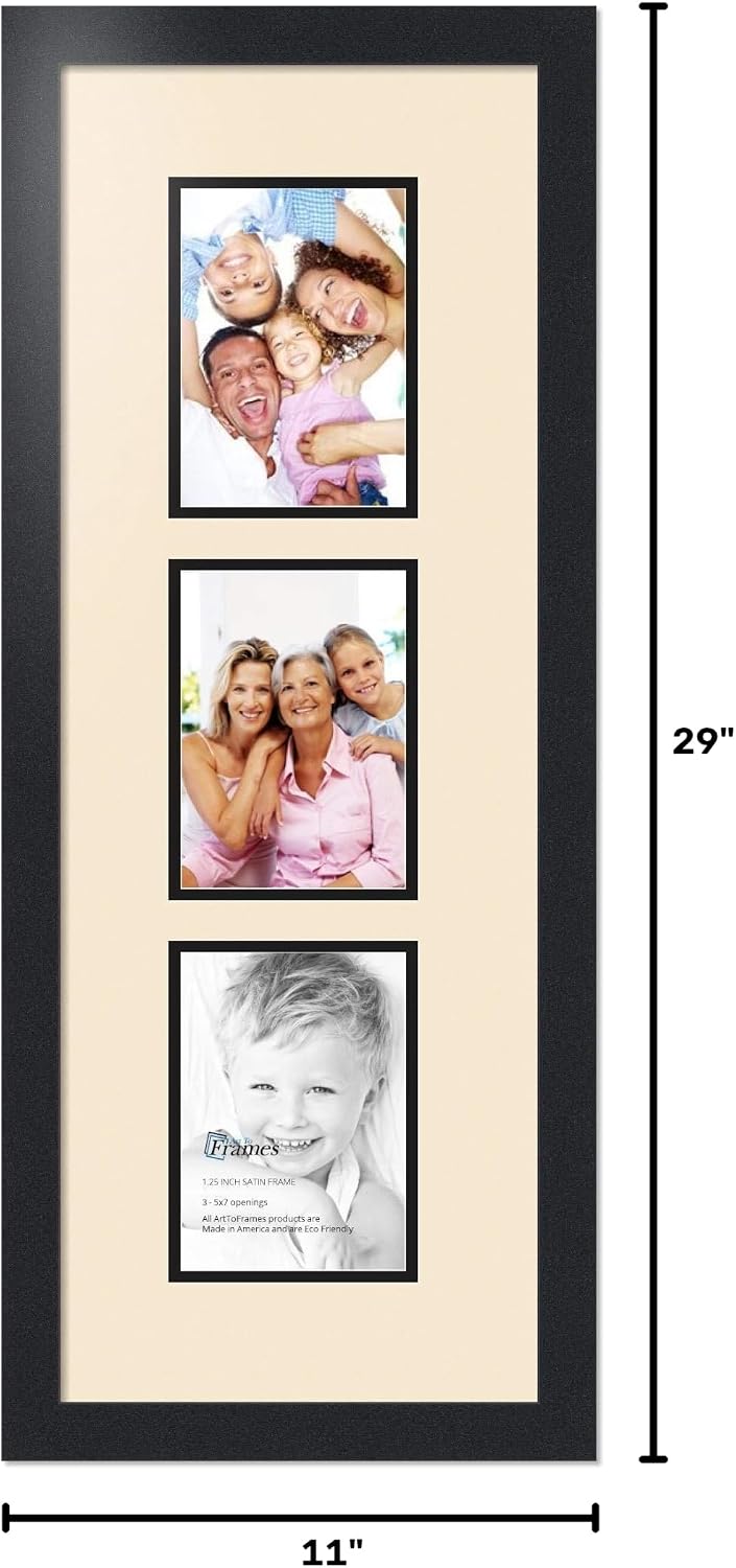 ArtToFrames Collage Photo Frame Double Mat with 3 - 5x7 Openings and Satin Black Frame