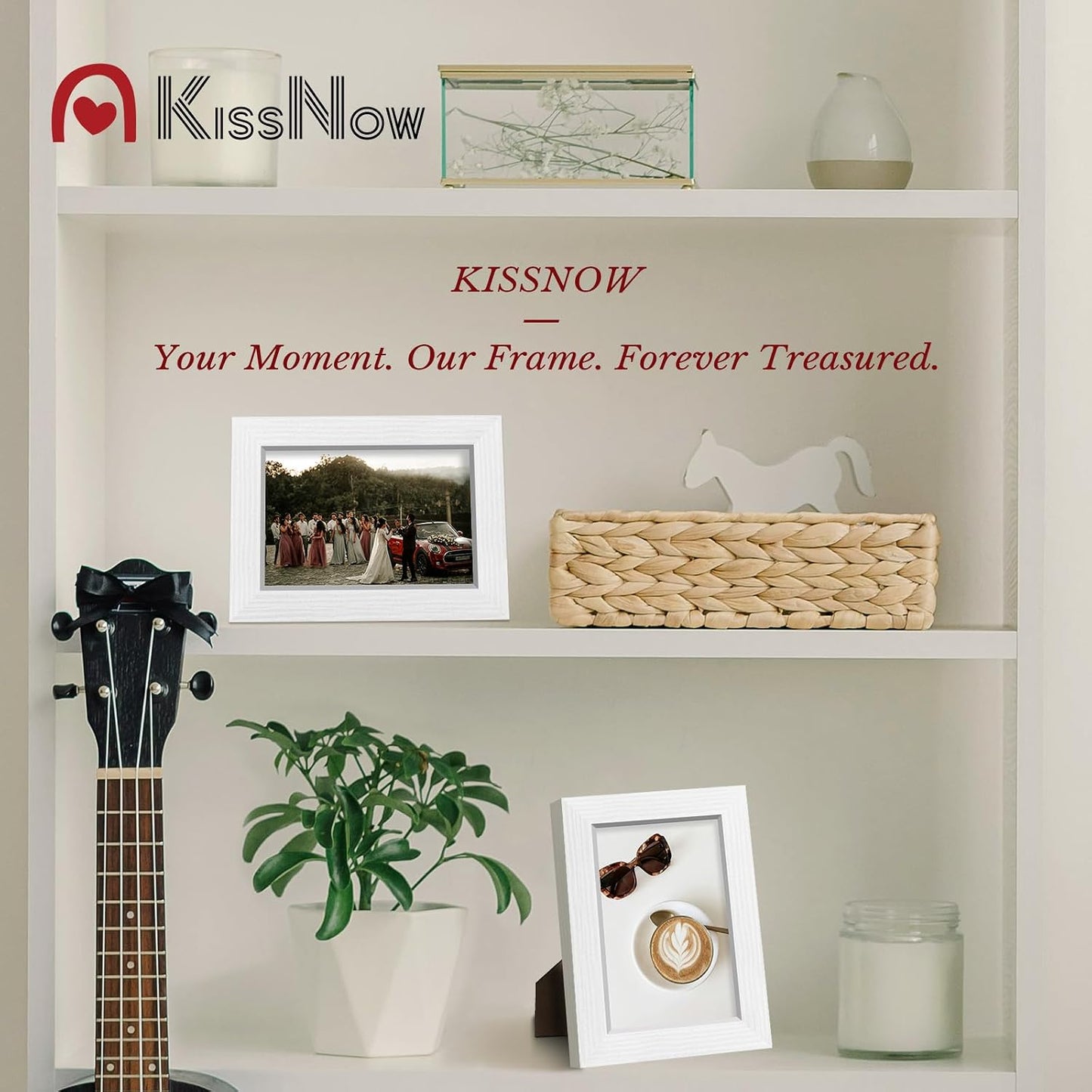 4x6 Picture Frame 4 Pack, White Solid Wood, Wall or Tabletop, Room | Gallery Wall Set, Thick & Wide Border, Polished