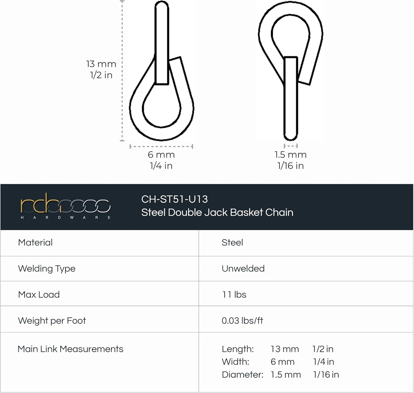 CH-S51-16-AC-3 Steel Basket Chain / U13 / Antique Copper